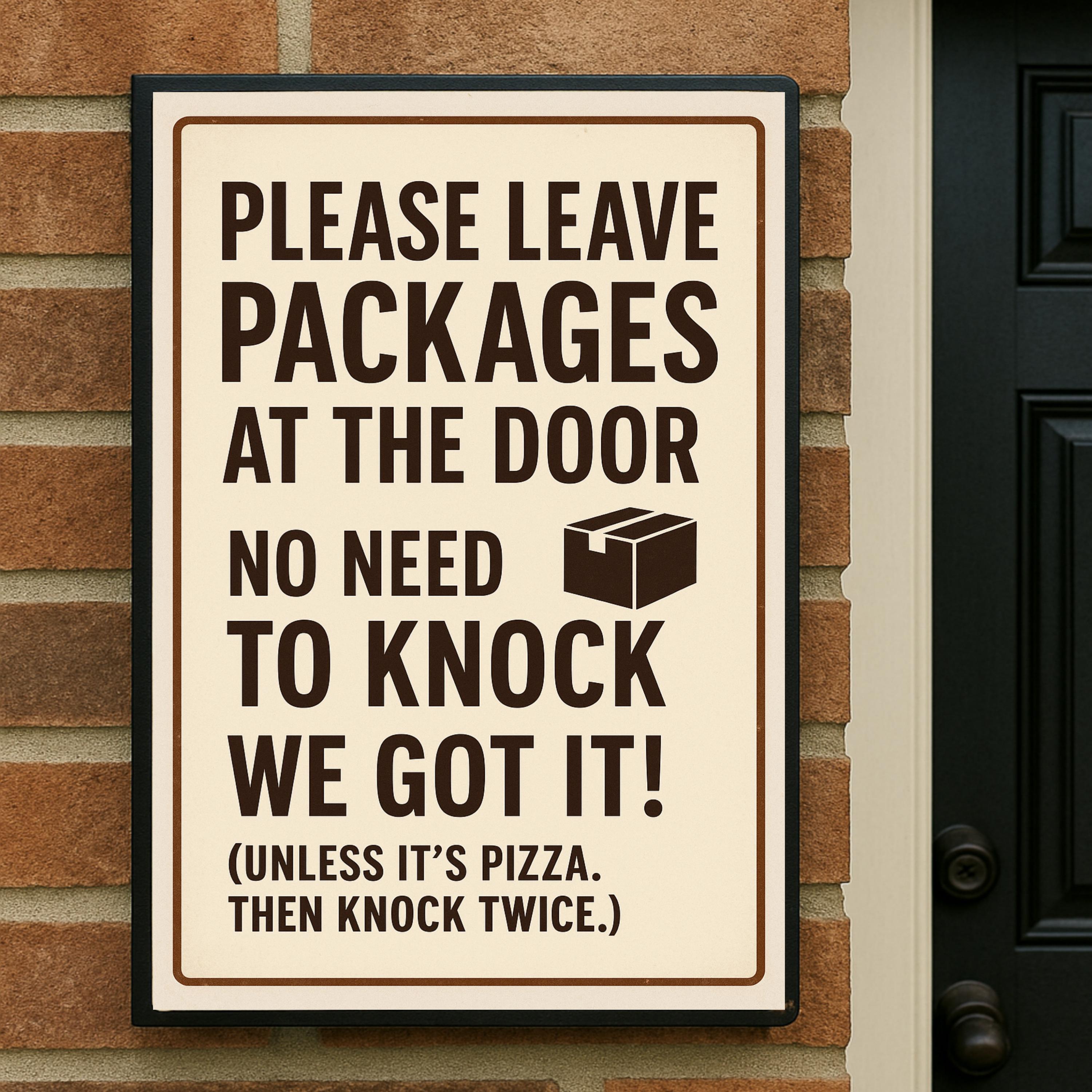 Funny Delivery Sign: Leave Packages - Unless Pizza