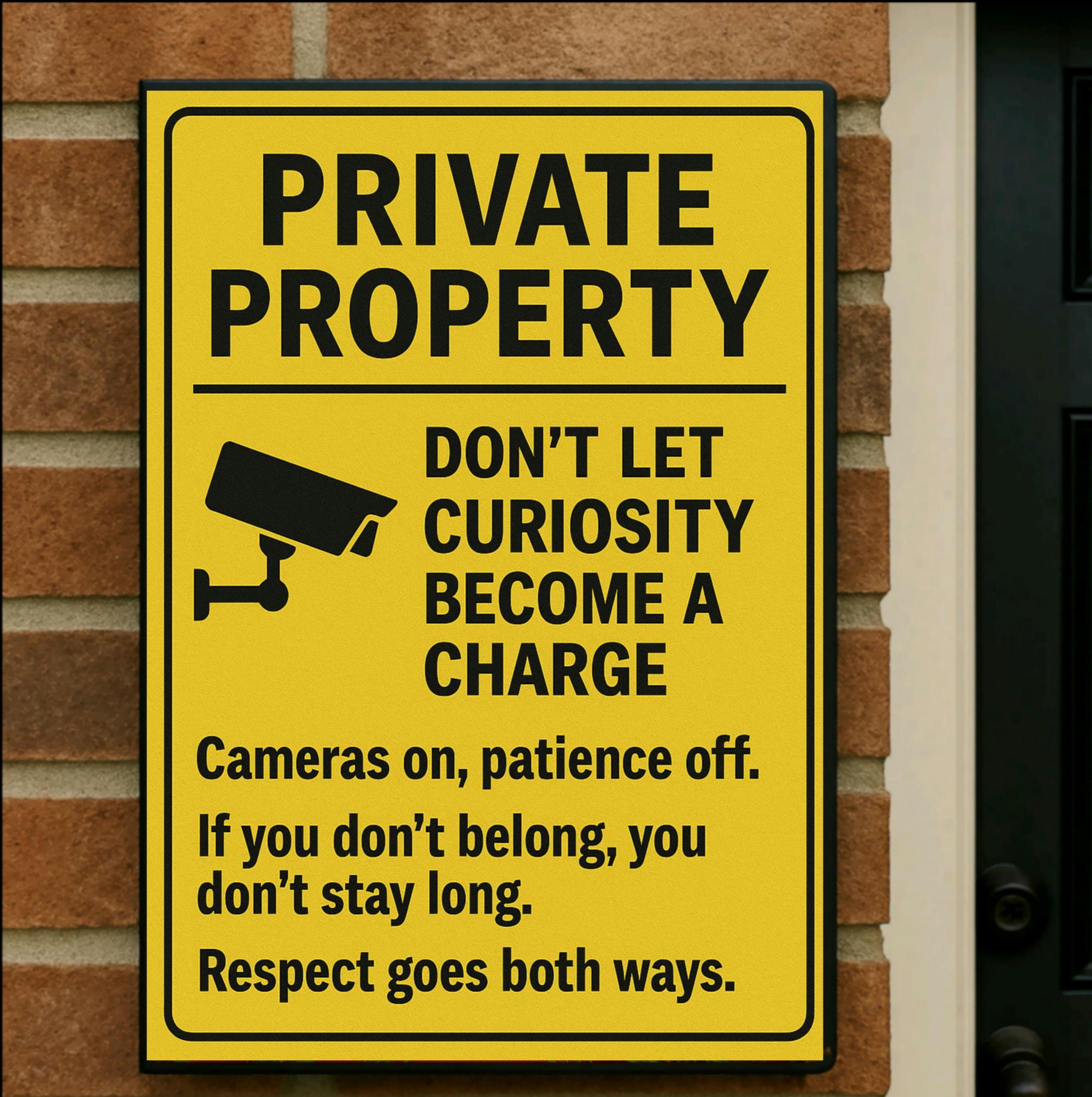Private Property Sign – Don’t Let Curiosity Become a Charge | Security Warning Sign | 13x19 Laminated