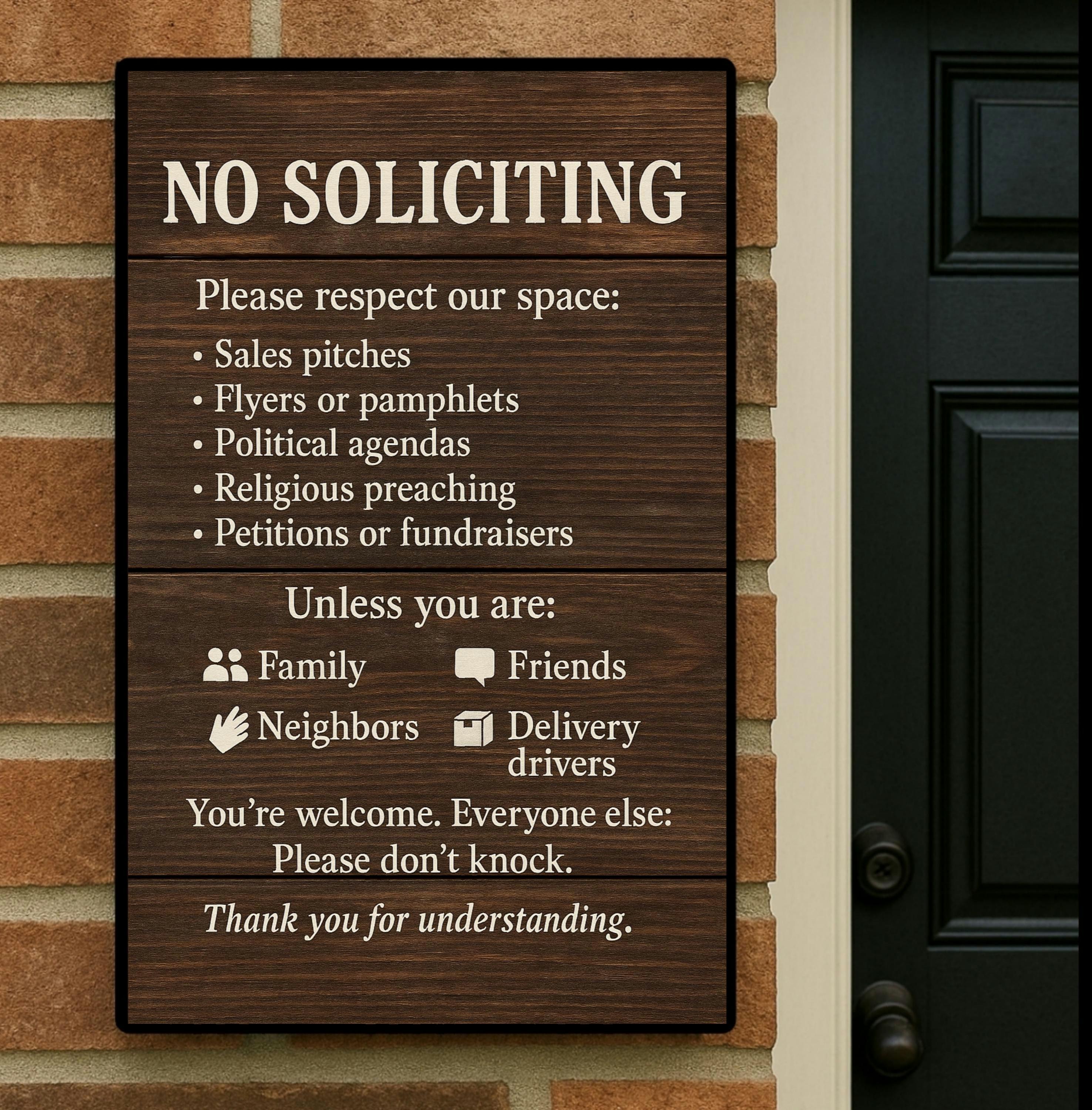No Soliciting Sign: Modern, Rustic, or Minimalist - Waterproof Options