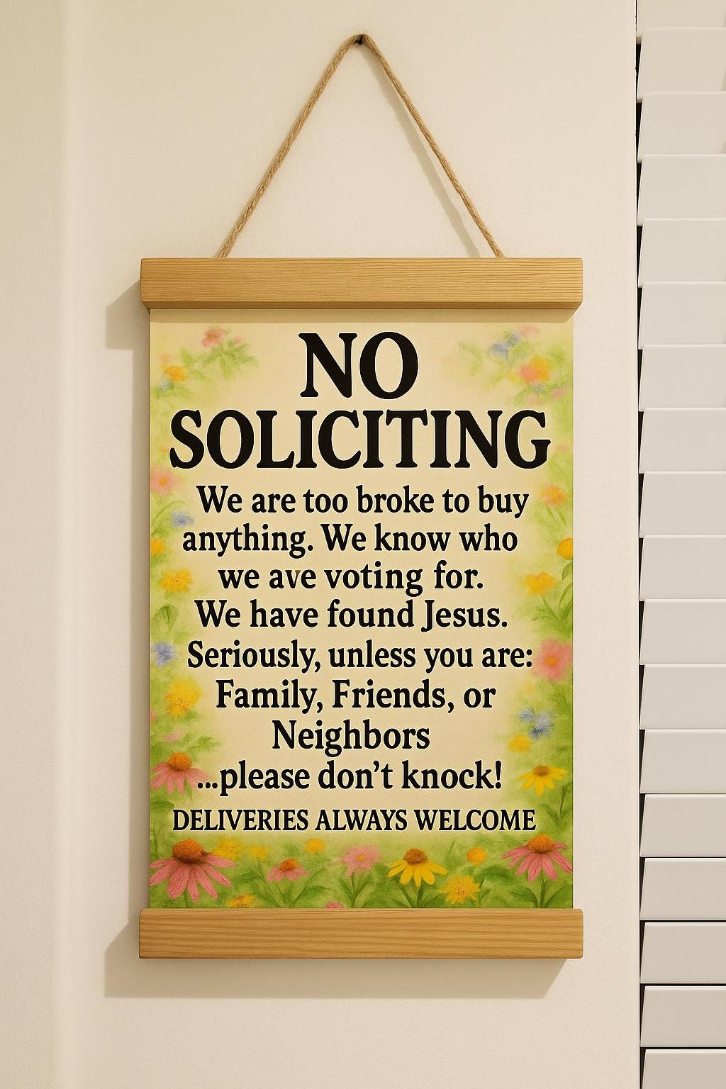Funny No Soliciting Sign: Rustic Farmhouse or Modern Front Door Decor