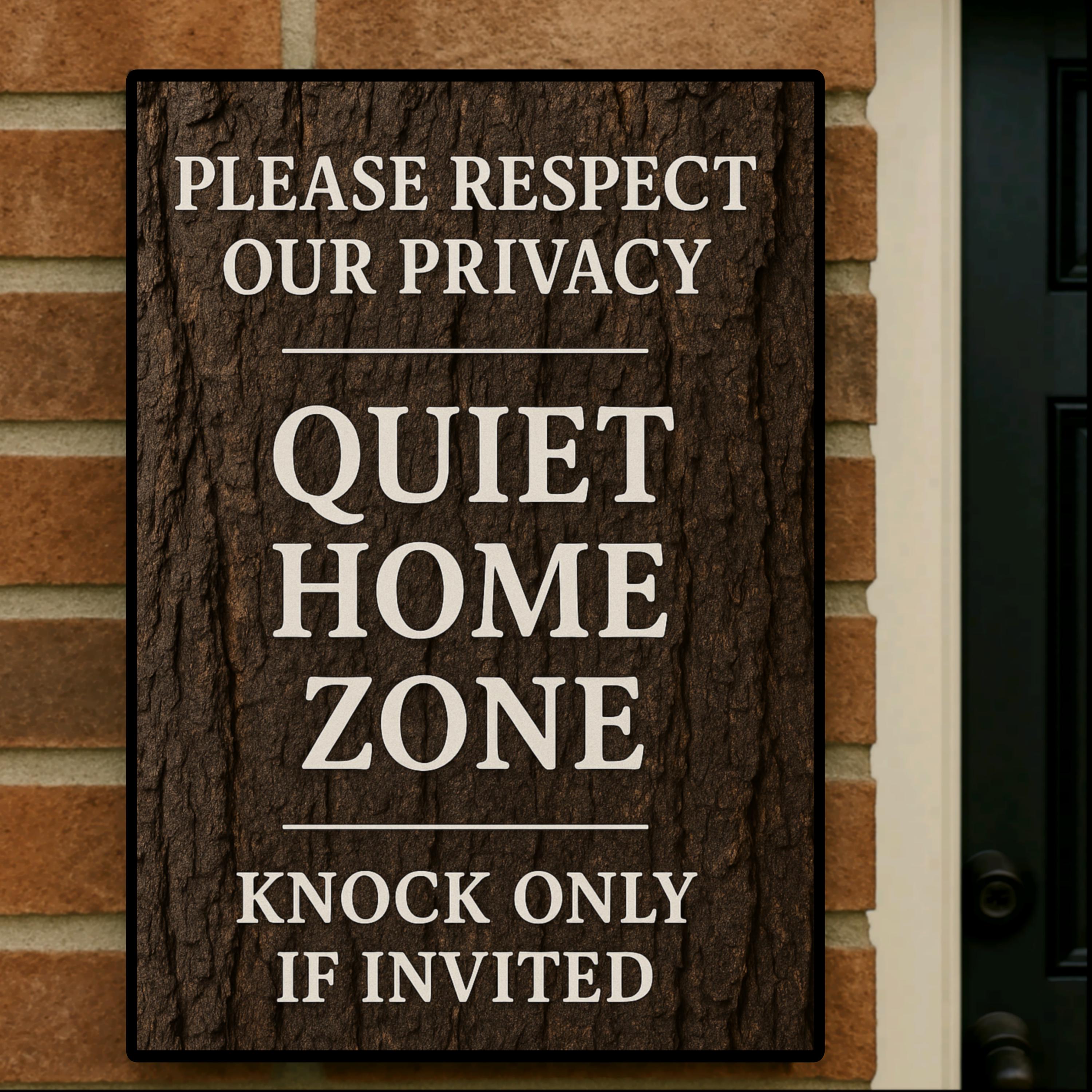 Quiet Home Zone Sign – Please Respect Our Privacy, Knock Only If Invited | LAMINATED SIGN
