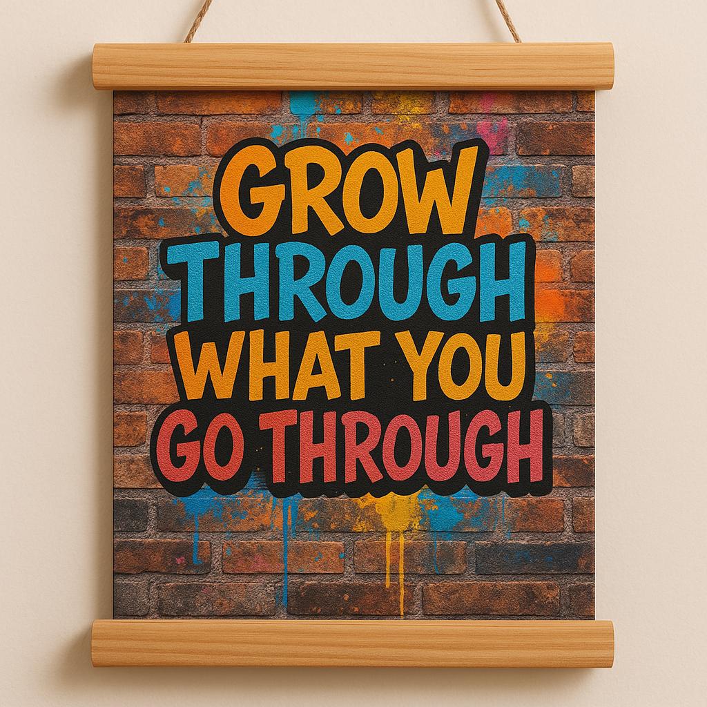 Motivational Wall Art: Grow Through What You Go Through - Framed Wood Sign
