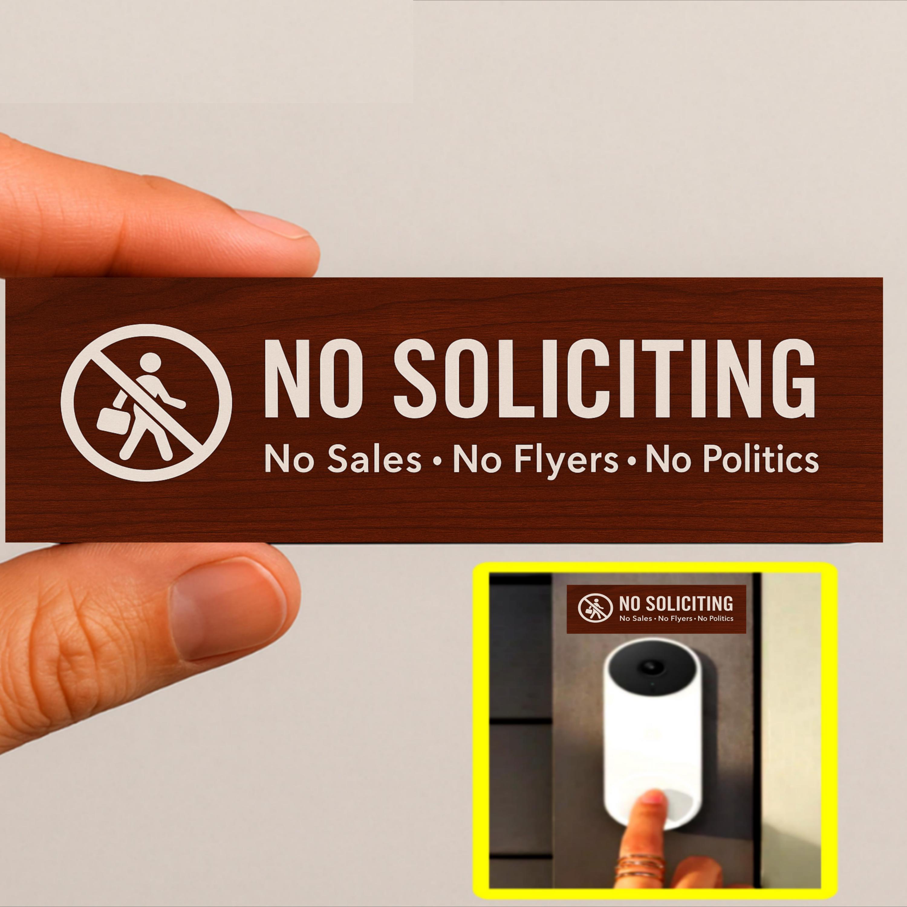 No Soliciting Sign | Doorbell Camera, Weatherproof Laminated