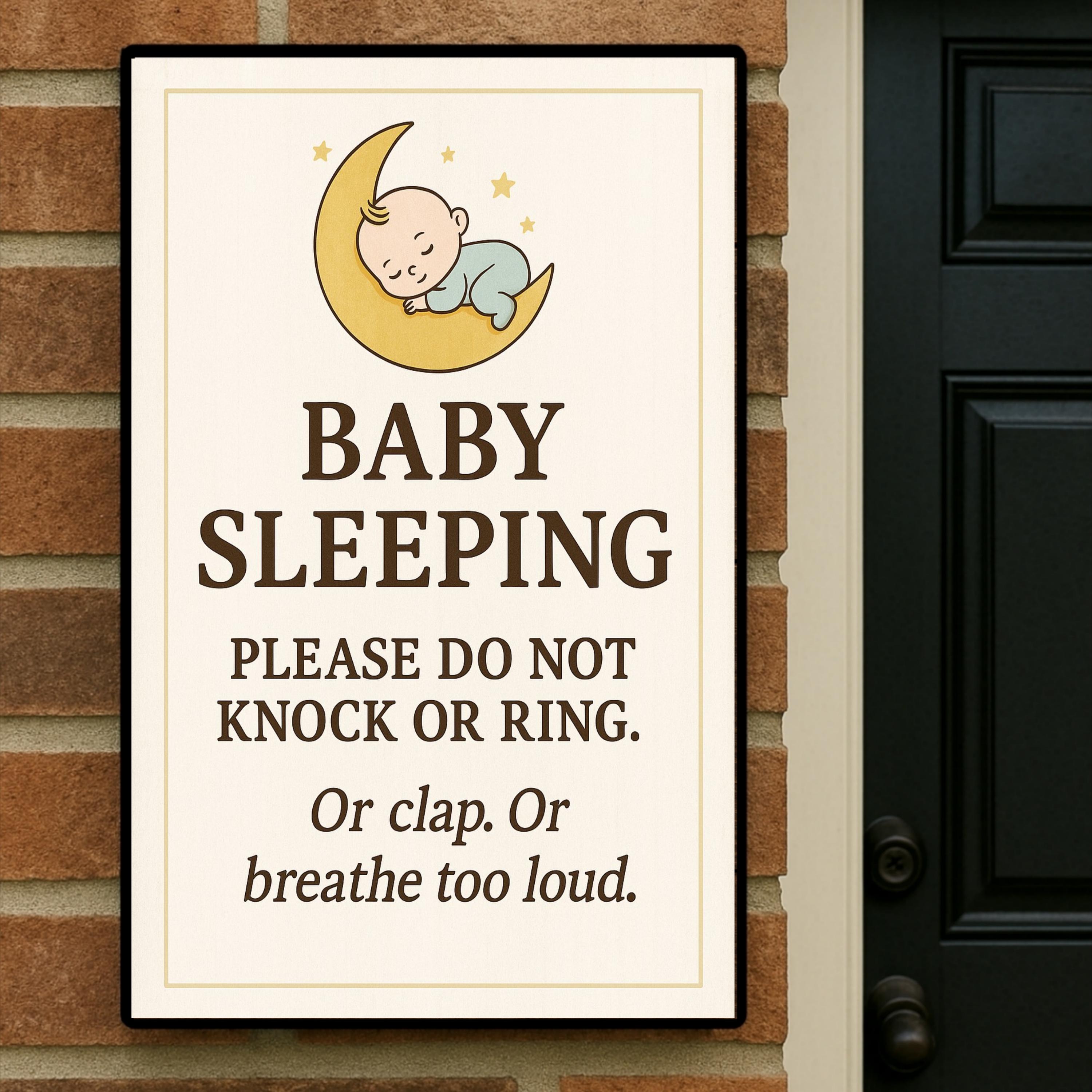 Baby Sleeping Sign: Funny Do Not Knock Door Decor