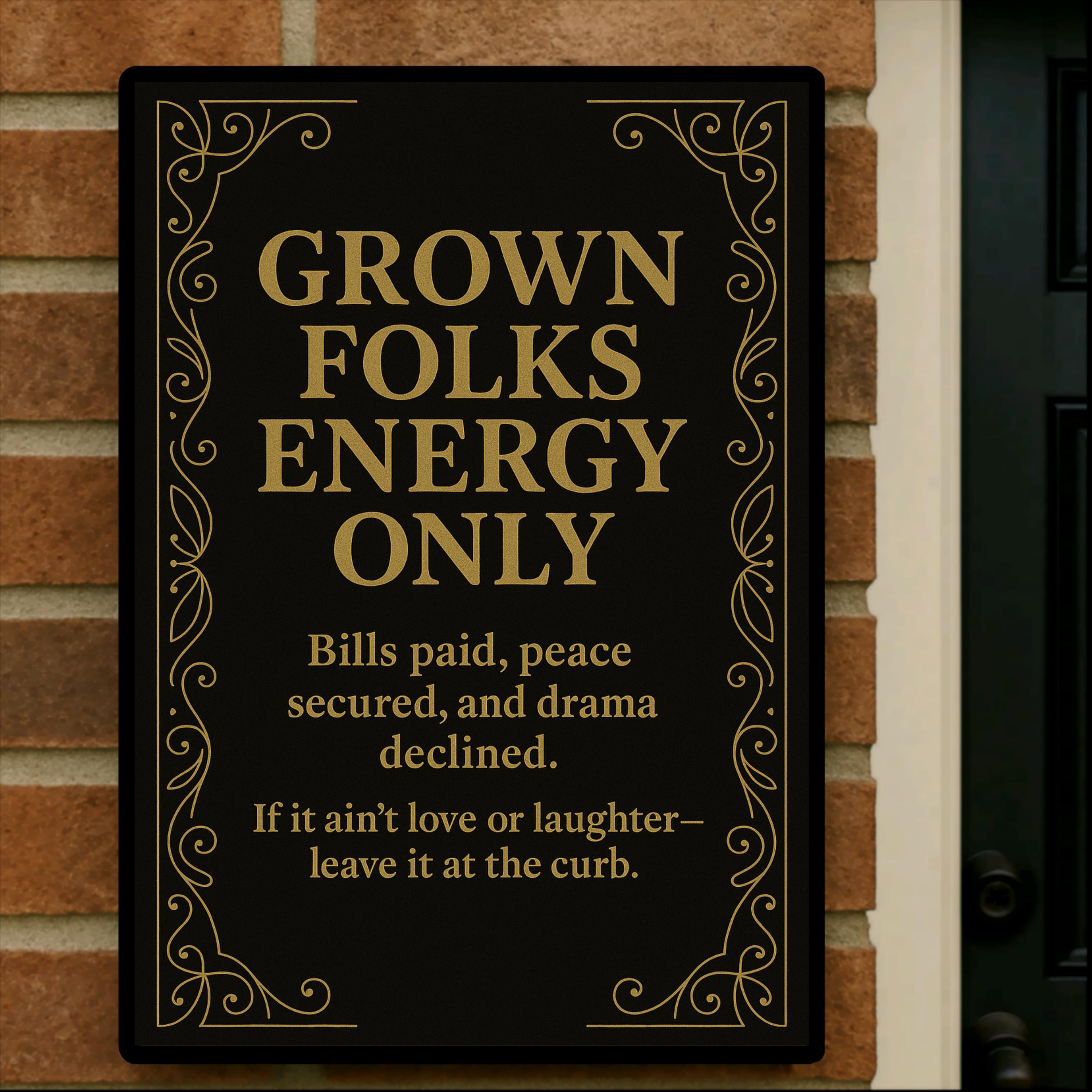 Grown Folks Energy Only Wall Art Set – Funny 13x19 Laminated Prints, Home Décor