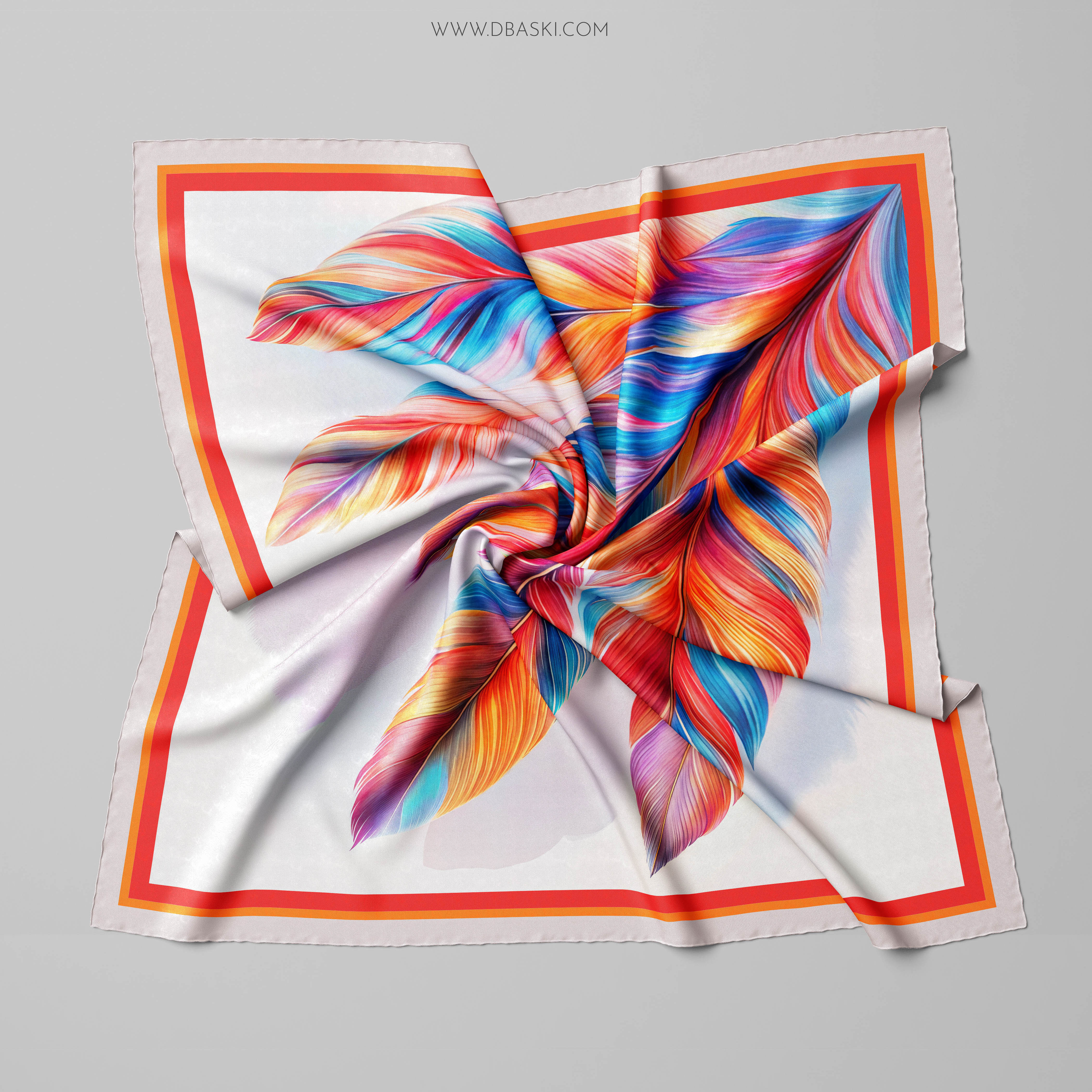 Colorful Feather Print Silk Scarf