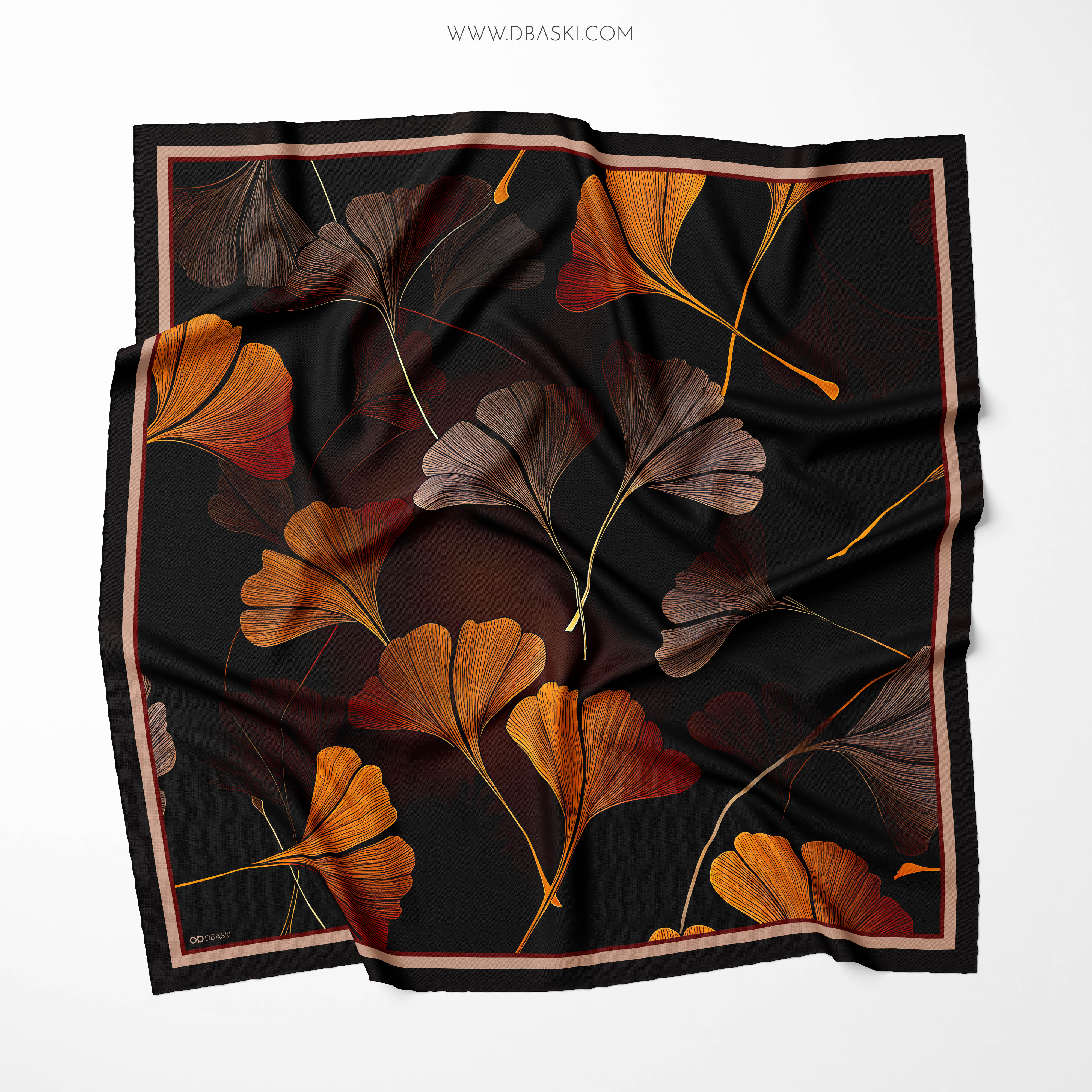 Ginkgo Leaf Pattern Silk Scarf