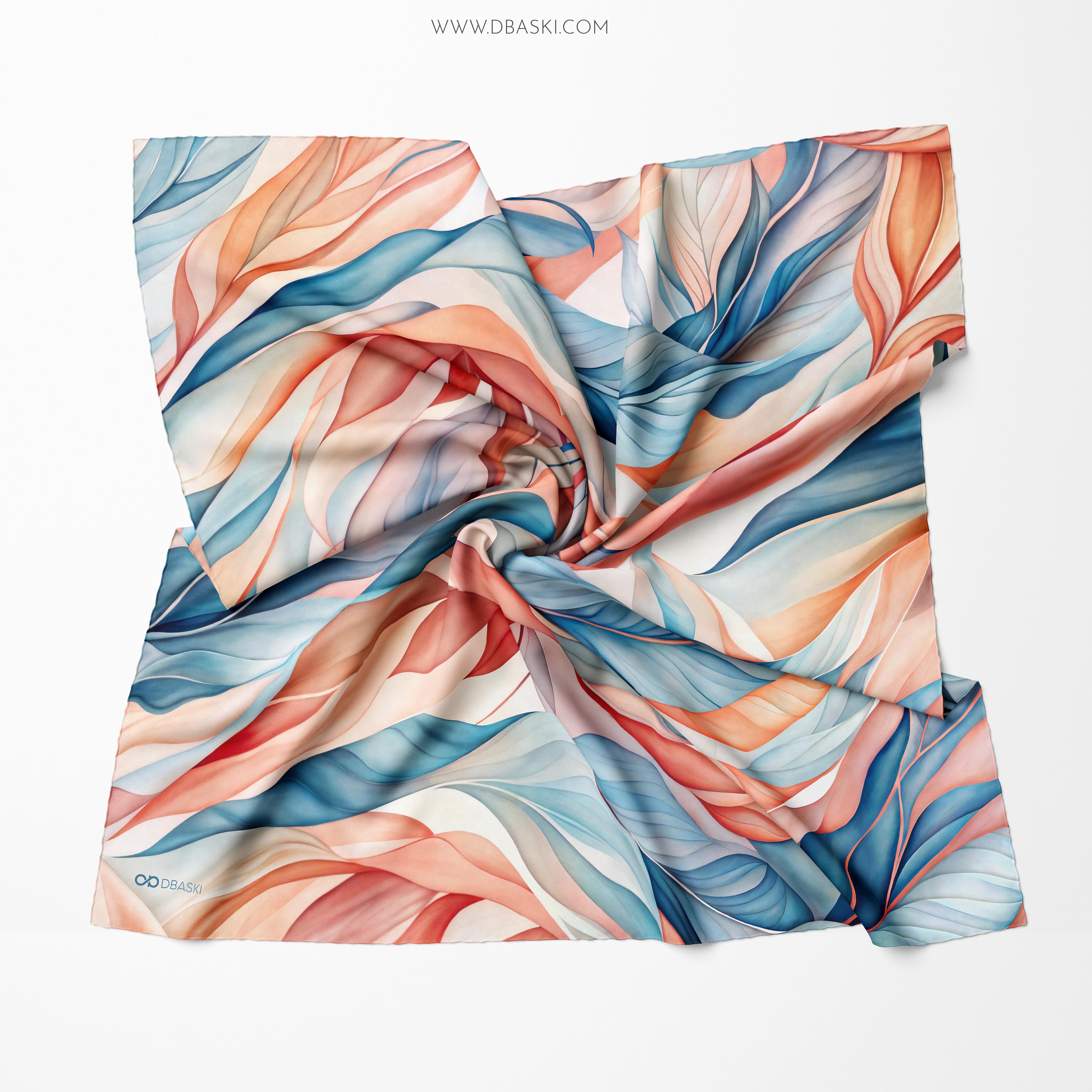 Silk Scarf with Abstract Leaf Print