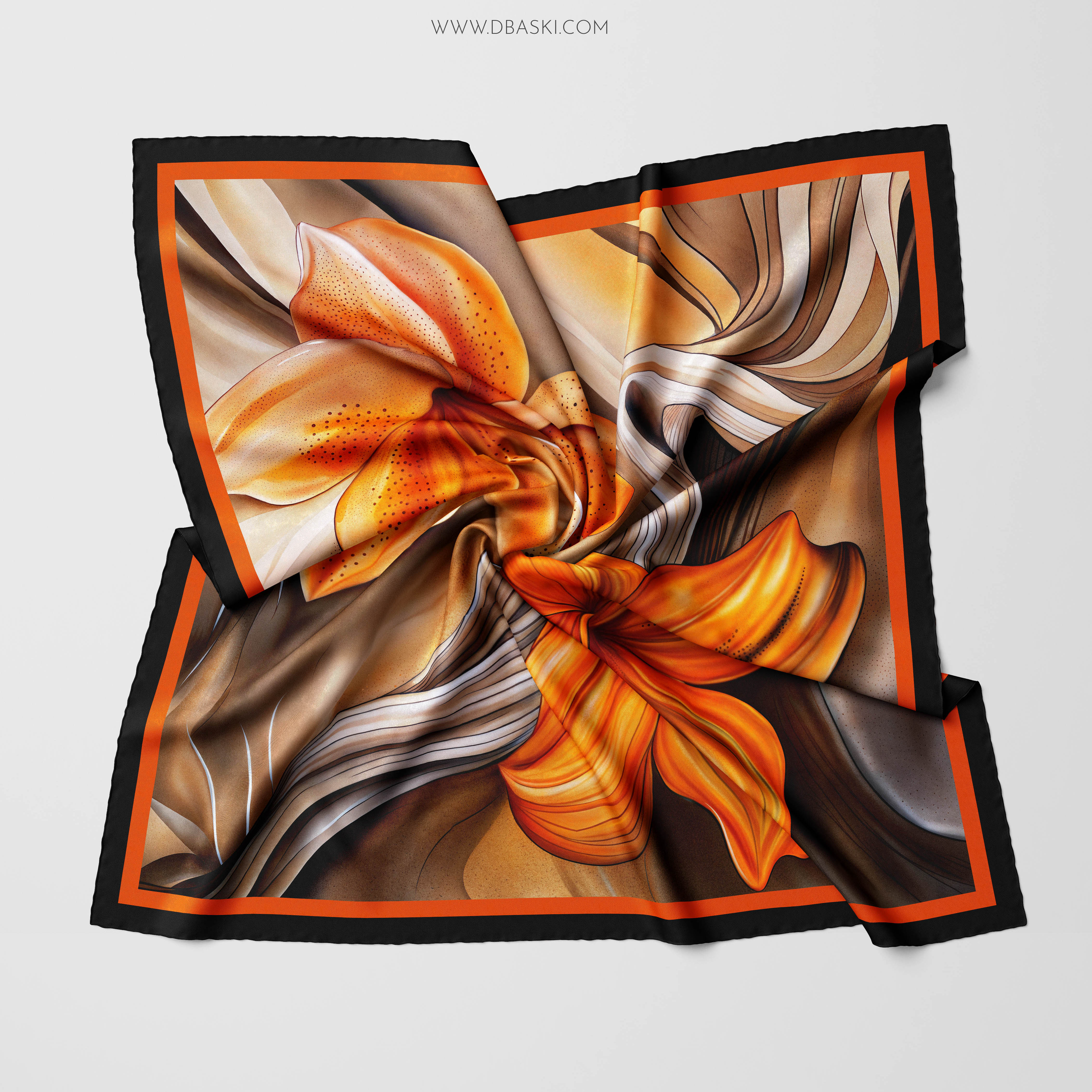Orange Floral Silk Scarf