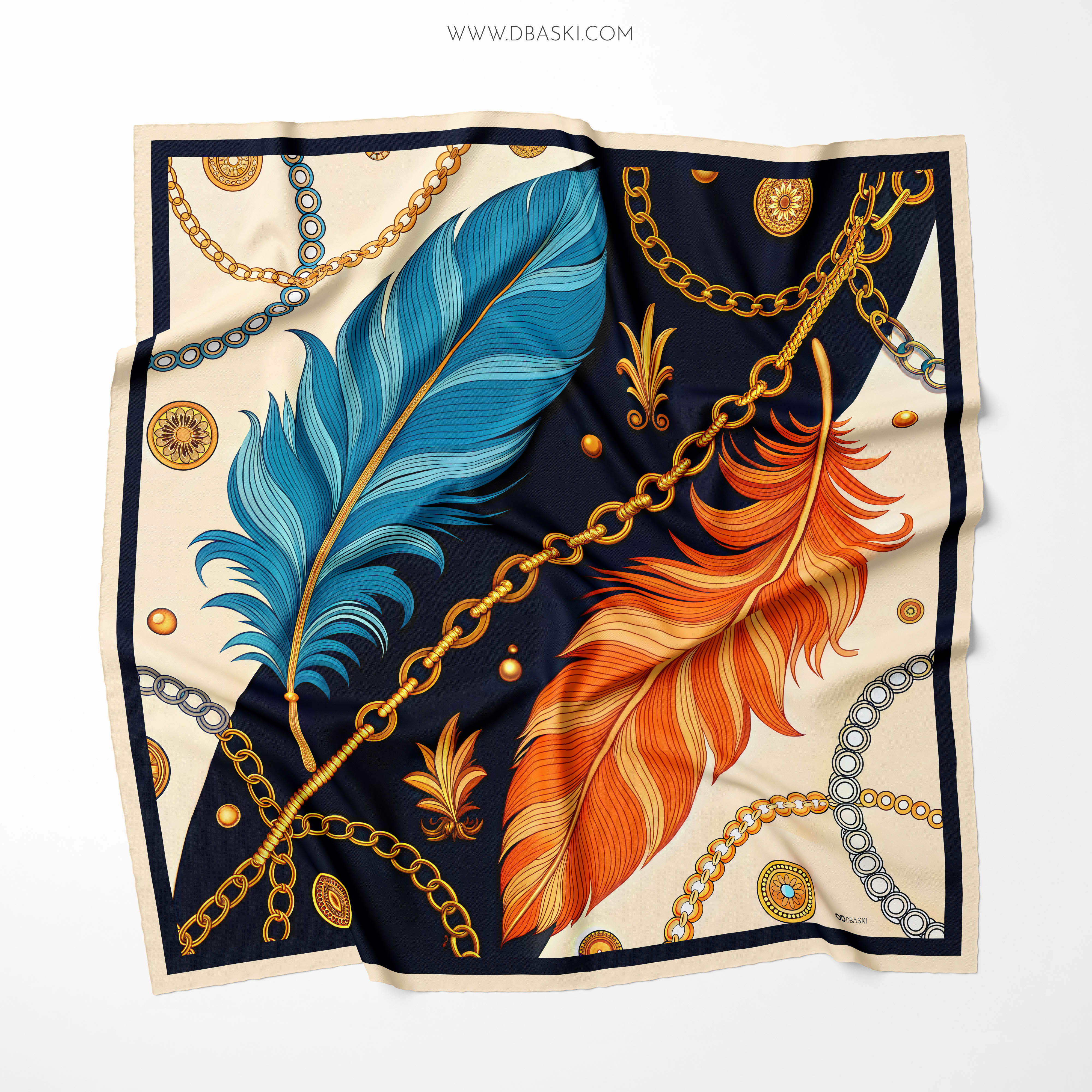 Feather Print Silk Scarf