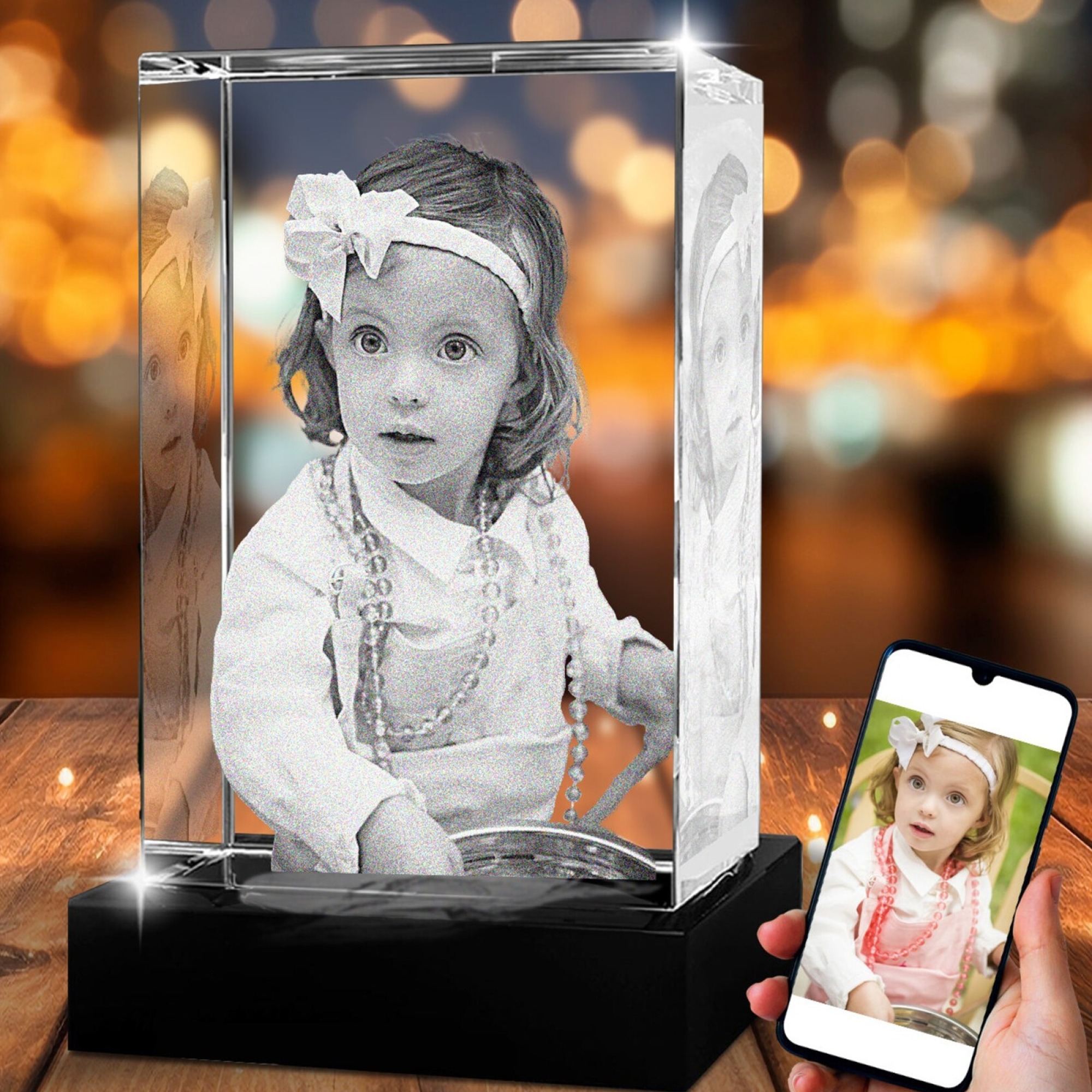 3D Crystal Photo Portrait: Custom Laser Etched Gift for Mom 3d laser engraved crystal custom image crystal | Personalized Photo/Logo Inside | Unique Memorial Gift Corporate Award Wedding Decor Anniversary Gift Employee Award Home Decor Keepsake
