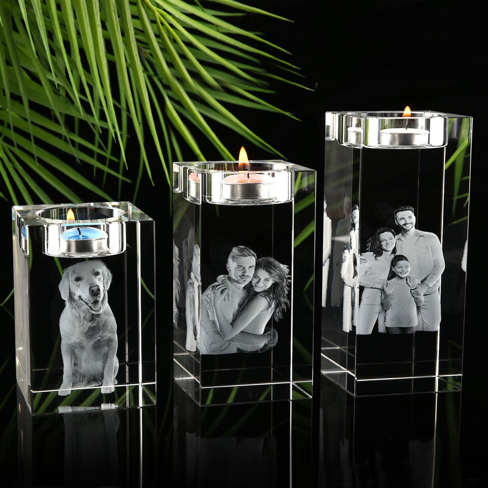 Personalized Laser Etched Glass, Holidays Gift, Custom Family Portrait, Gift for Him, Bedroom Decor | Best Vandam 3D Photo 3D Crystal Rectangle