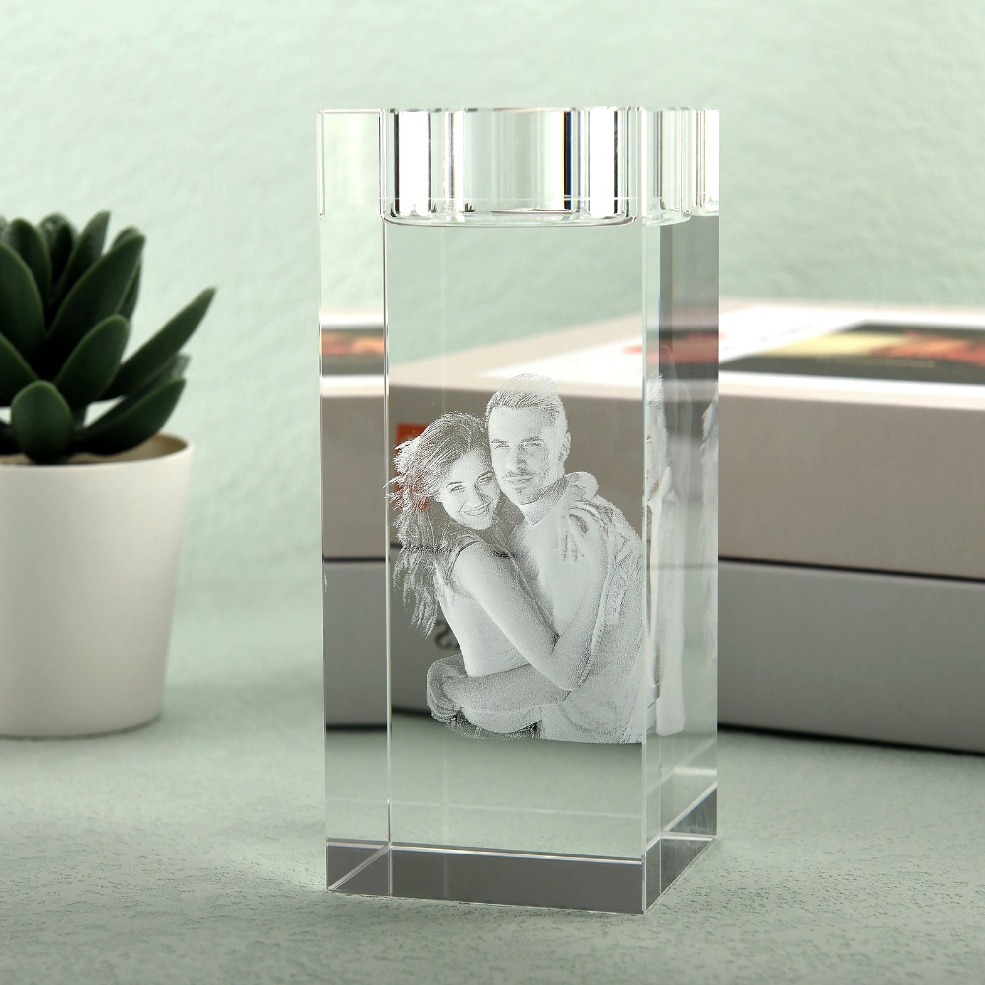 Personalized Laser Etched Glass, Holidays Gift, Custom Family Portrait, Gift for Him, Bedroom Decor | Best Vandam 3D Photo 3D Crystal Rectangle