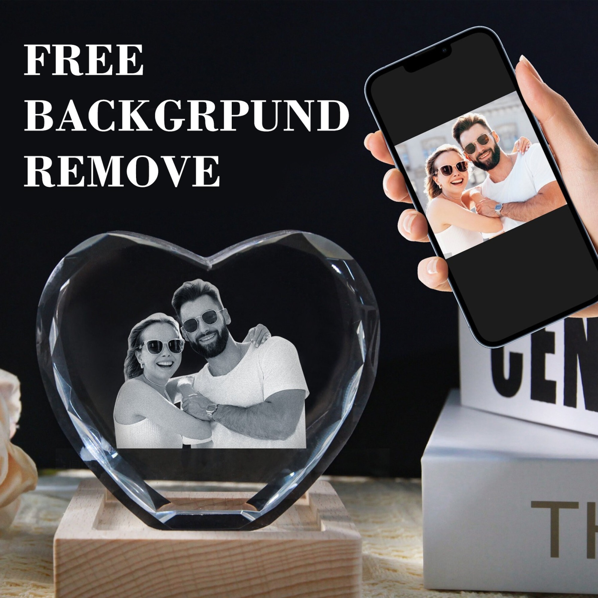 custom 3D Crystal Heart Personalized Architectural Brick Style 3D Inside Laser Engraved Crystal Cube | Upload Your Photo | Unique Anniversary Gift Employee Award Home Decor Keepsake