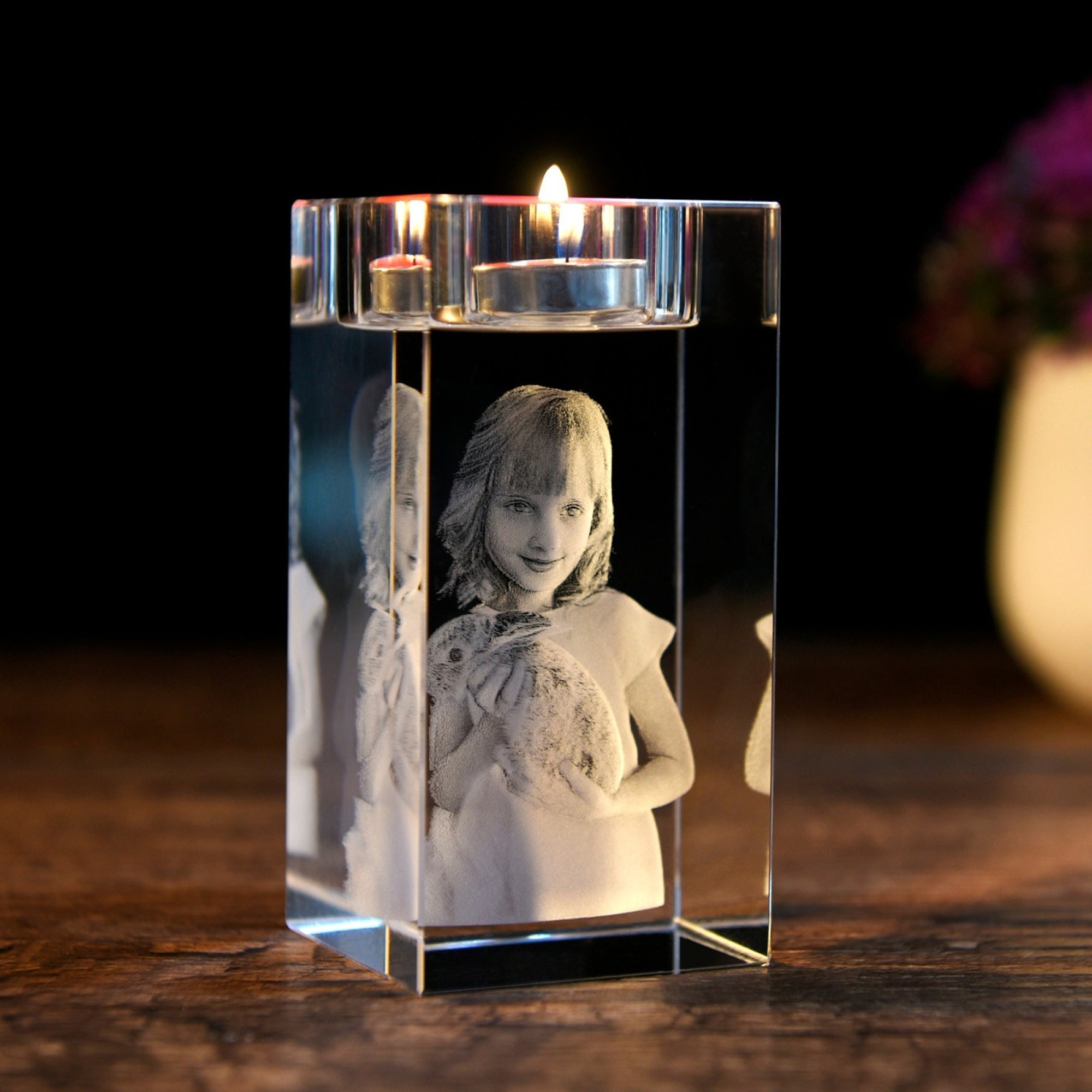 Personalized Laser Etched Glass, Holidays Gift, Custom Family Portrait, Gift for Him, Bedroom Decor | Best Vandam 3D Photo 3D Crystal Rectangle