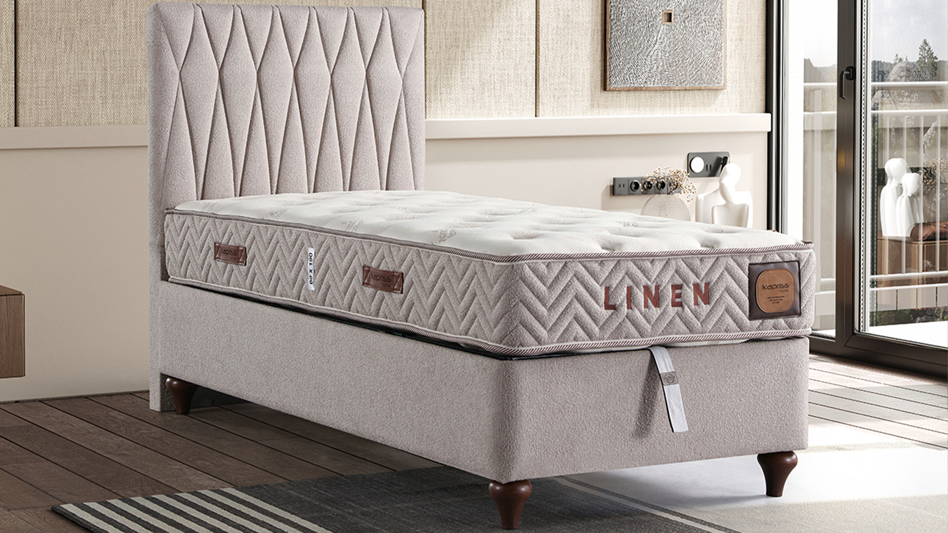 Linen Tek Kişilik Yatak ve Baza Takımı