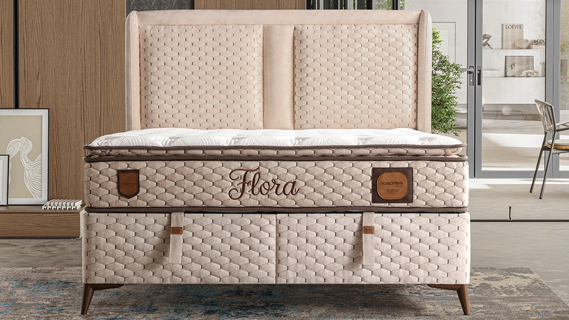 Flora Krem Yatak ve Baza Takımı