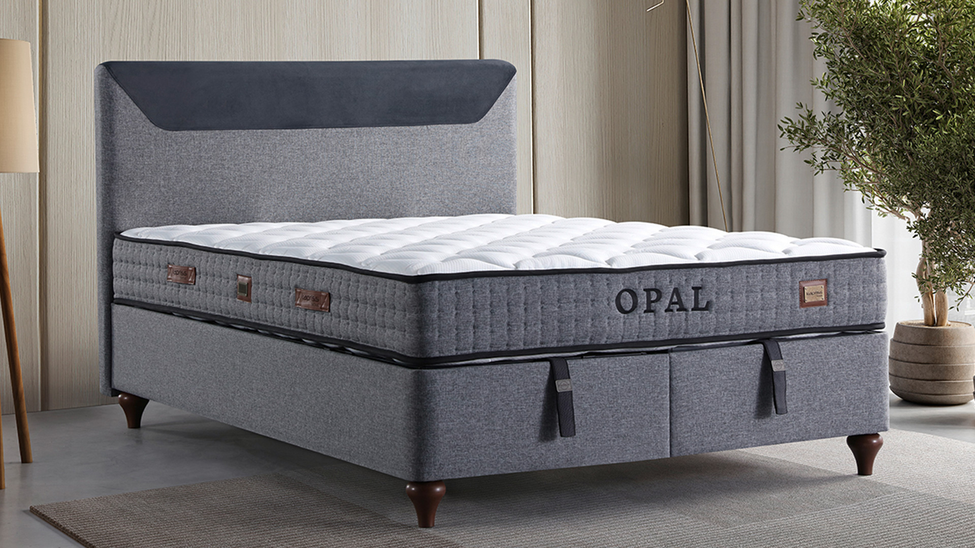 Opal Gri Yatak ve Baza Takımı