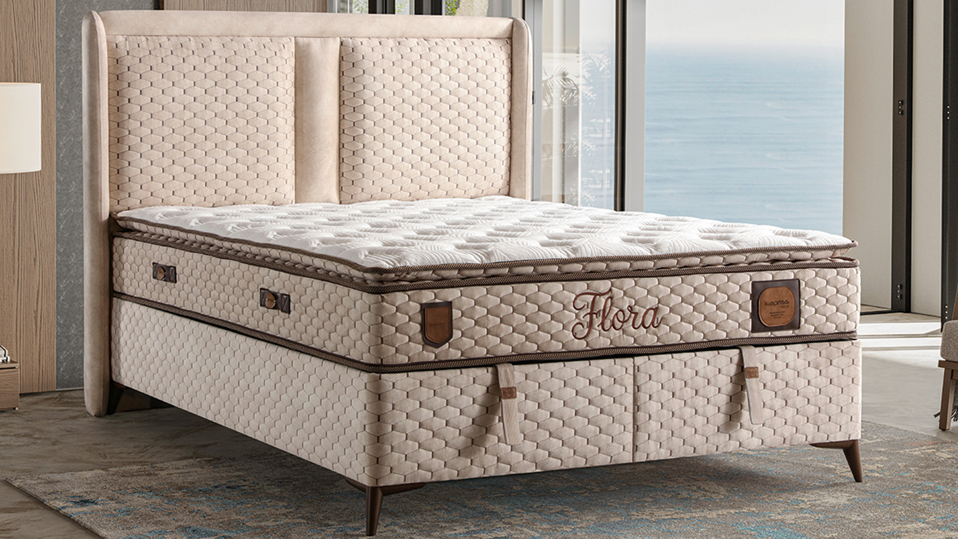 Flora Krem Yatak ve Baza Takımı