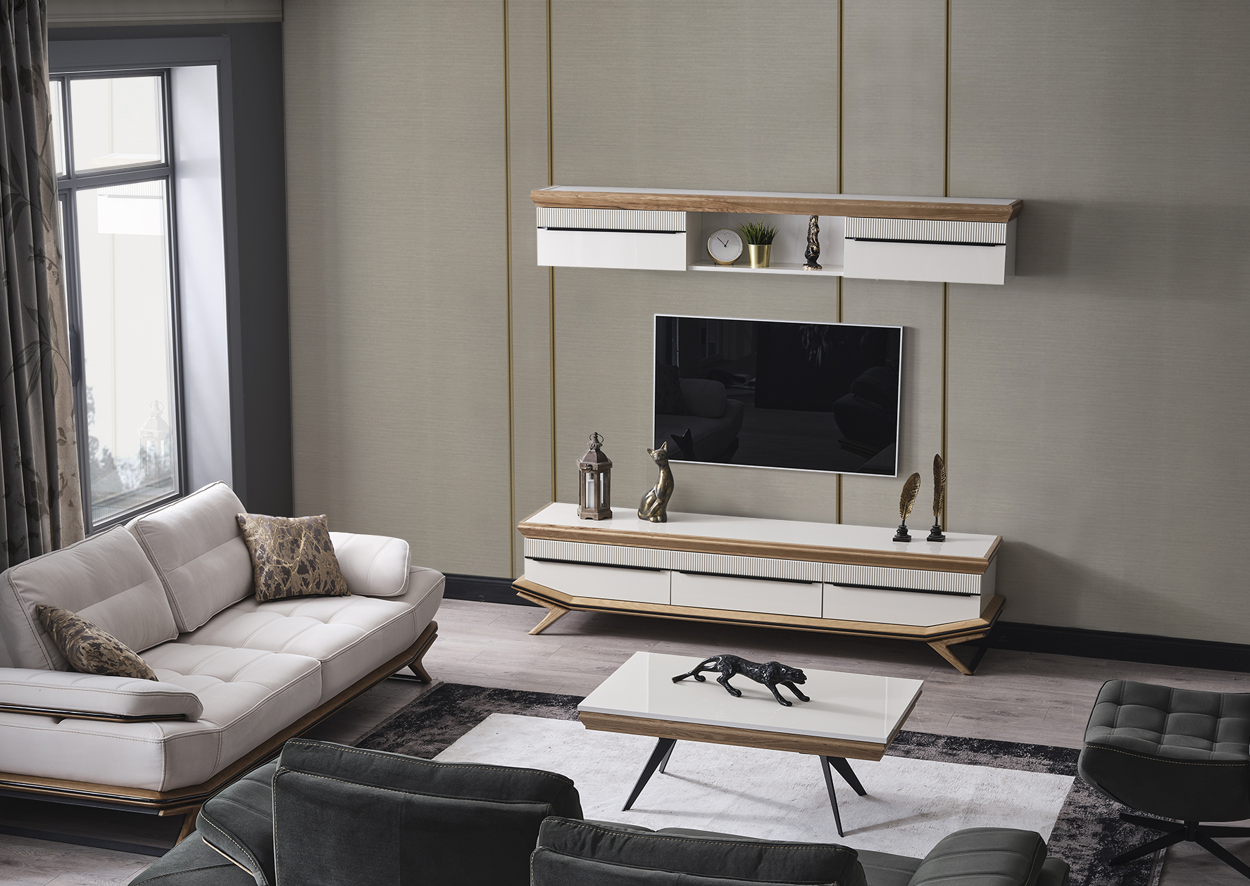 Elize Ahşap TV ünitesi+Konsol+Yemek Masası