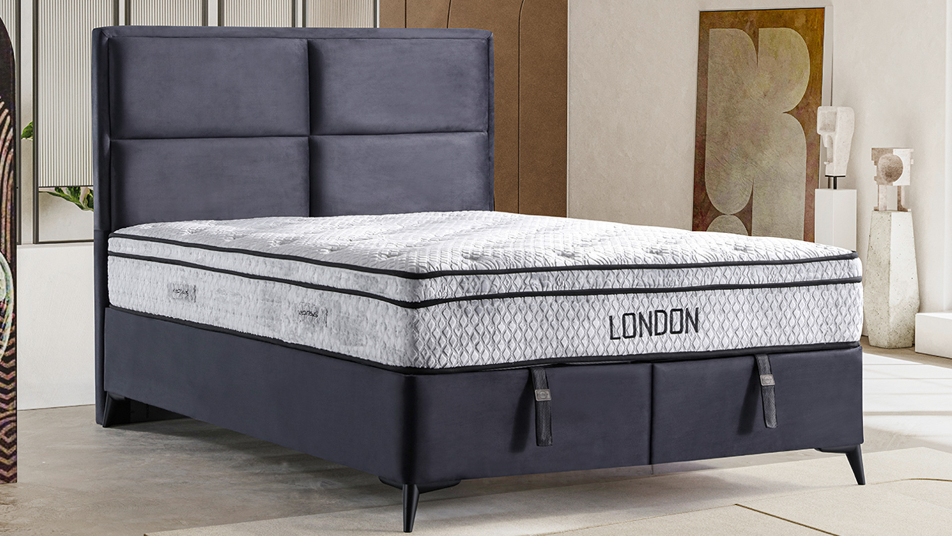 London Antrasit Yatak ve Baza Takımı