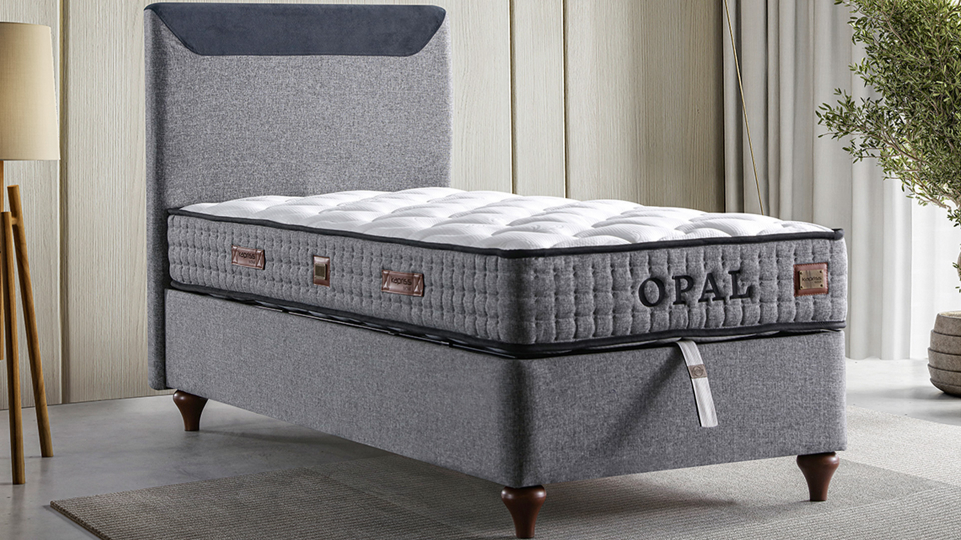 Opal Gri Tek Kişilik Yatak ve Baza Takımı