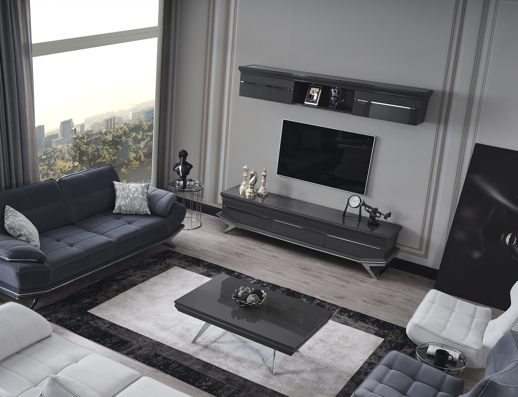 Asya Gümüş Konsol+TV Ünitesi+Yemek Masası+Orta Sehpa