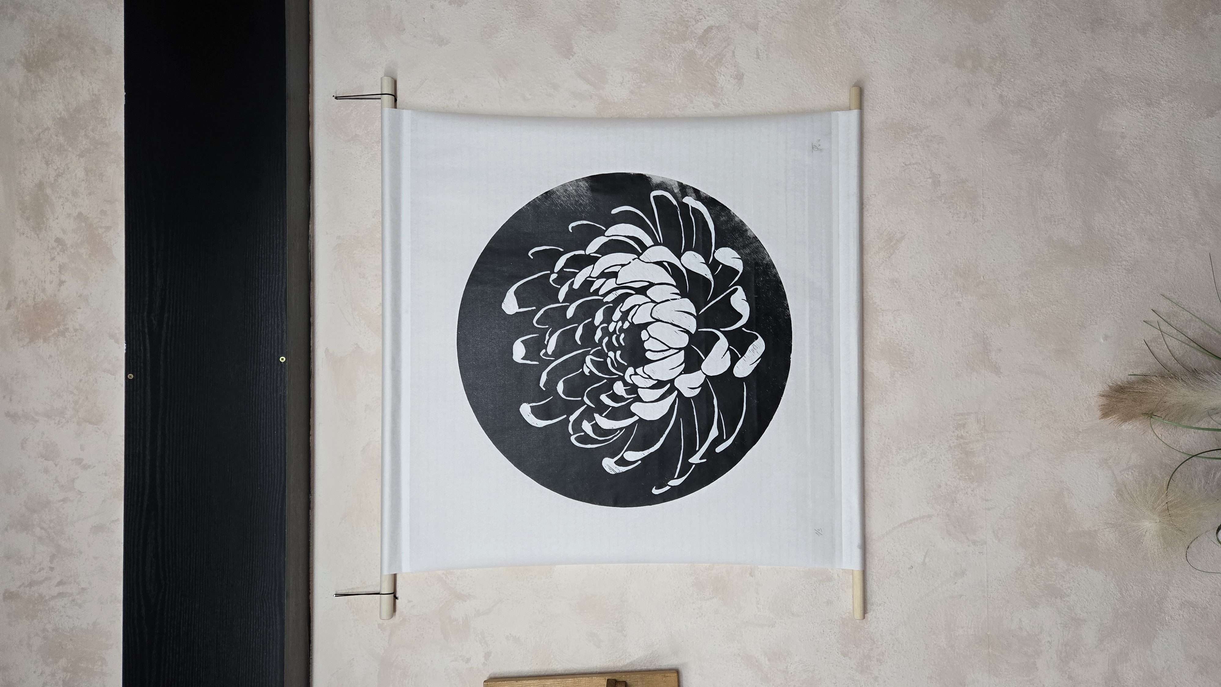 Chryzantéma - Dřevořez na japanu