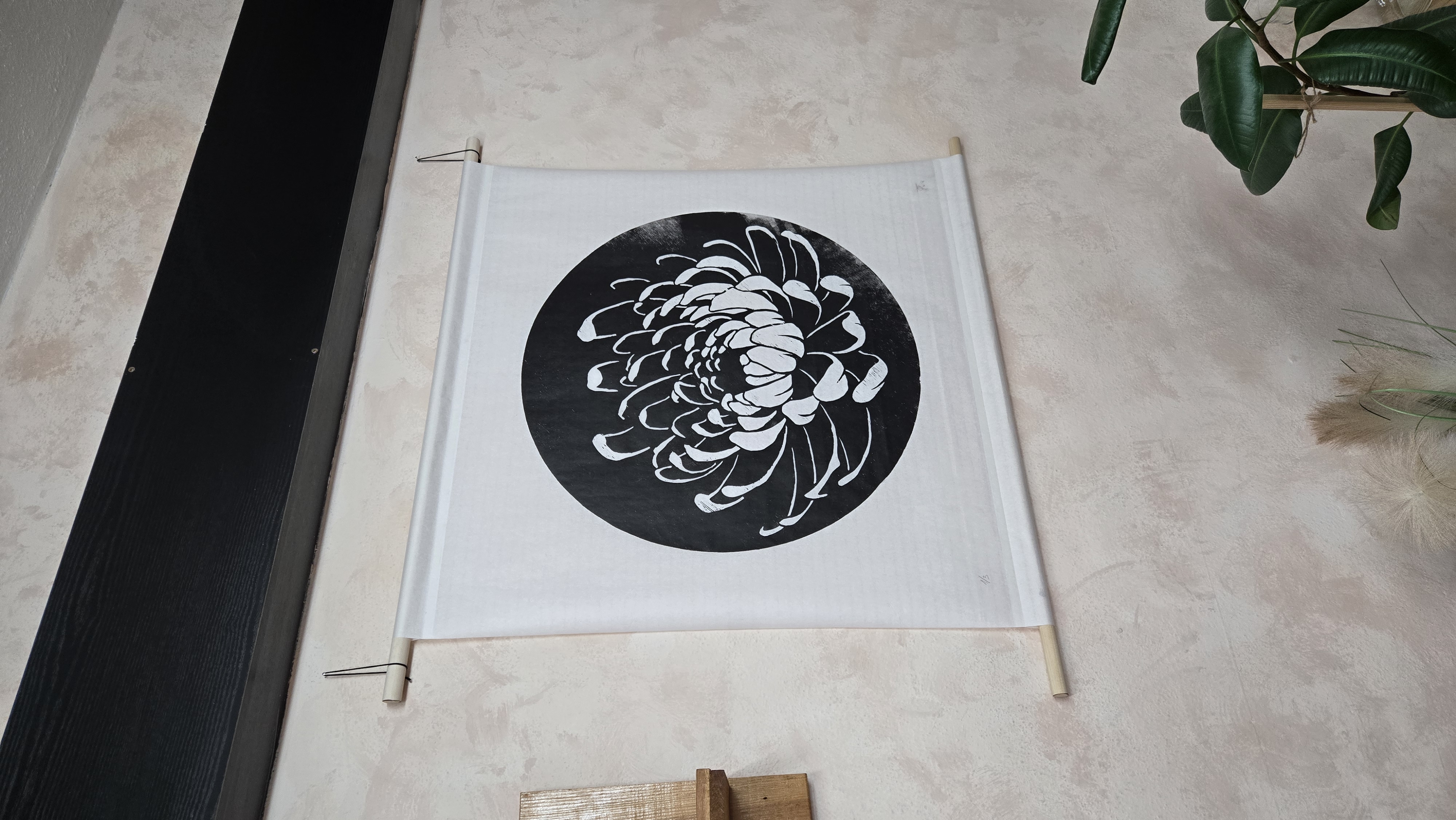 Chryzantéma - Dřevořez na japanu