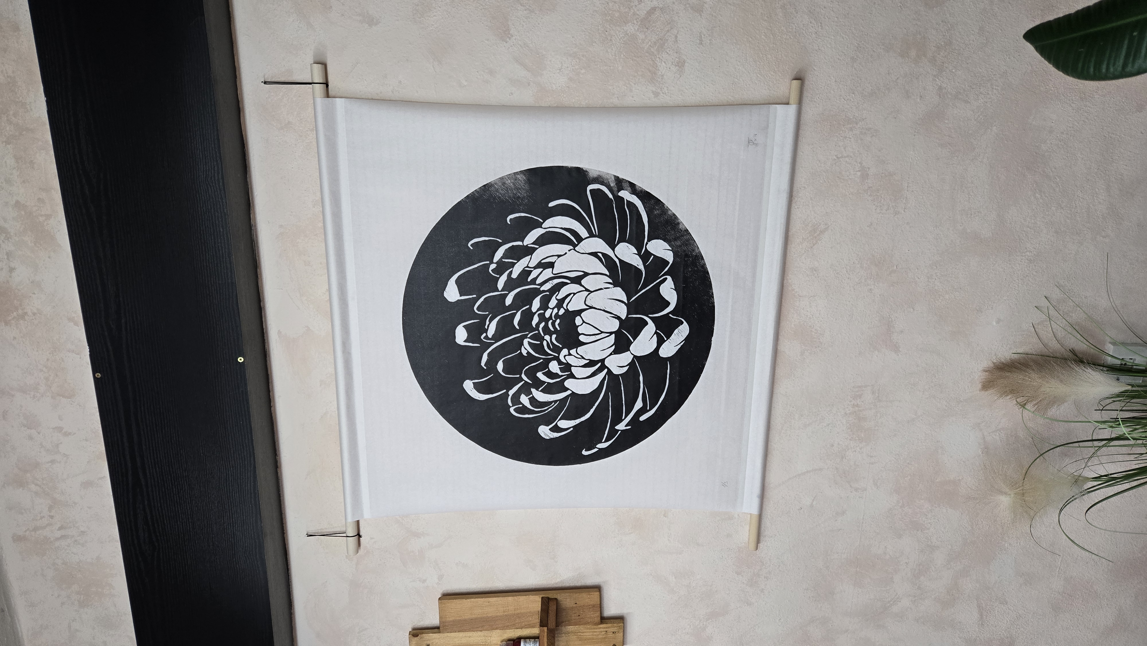 Chryzantéma - Dřevořez na japanu