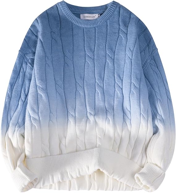 Unisex gradient knit sweater, round neck, loose fit, knotted texture pullover