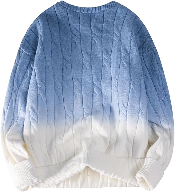 Unisex gradient knit sweater, round neck, loose fit, knotted texture pullover