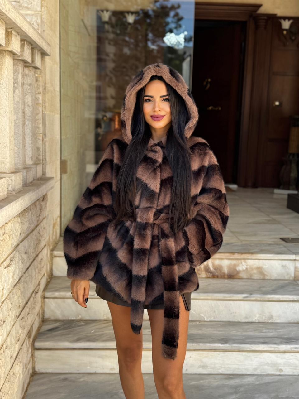 Mocha Striped Fur Jacket