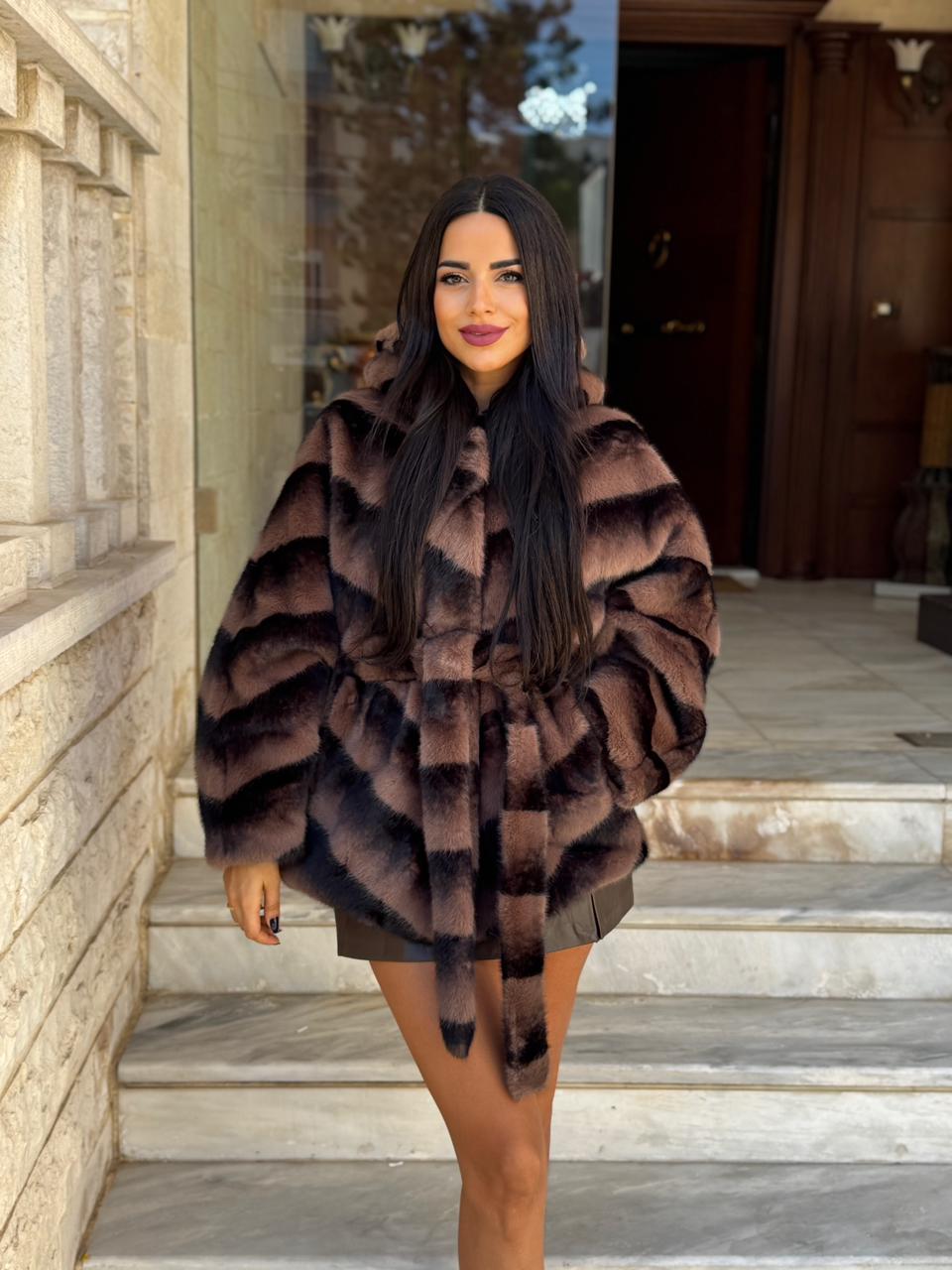 Mocha Striped Fur Jacket