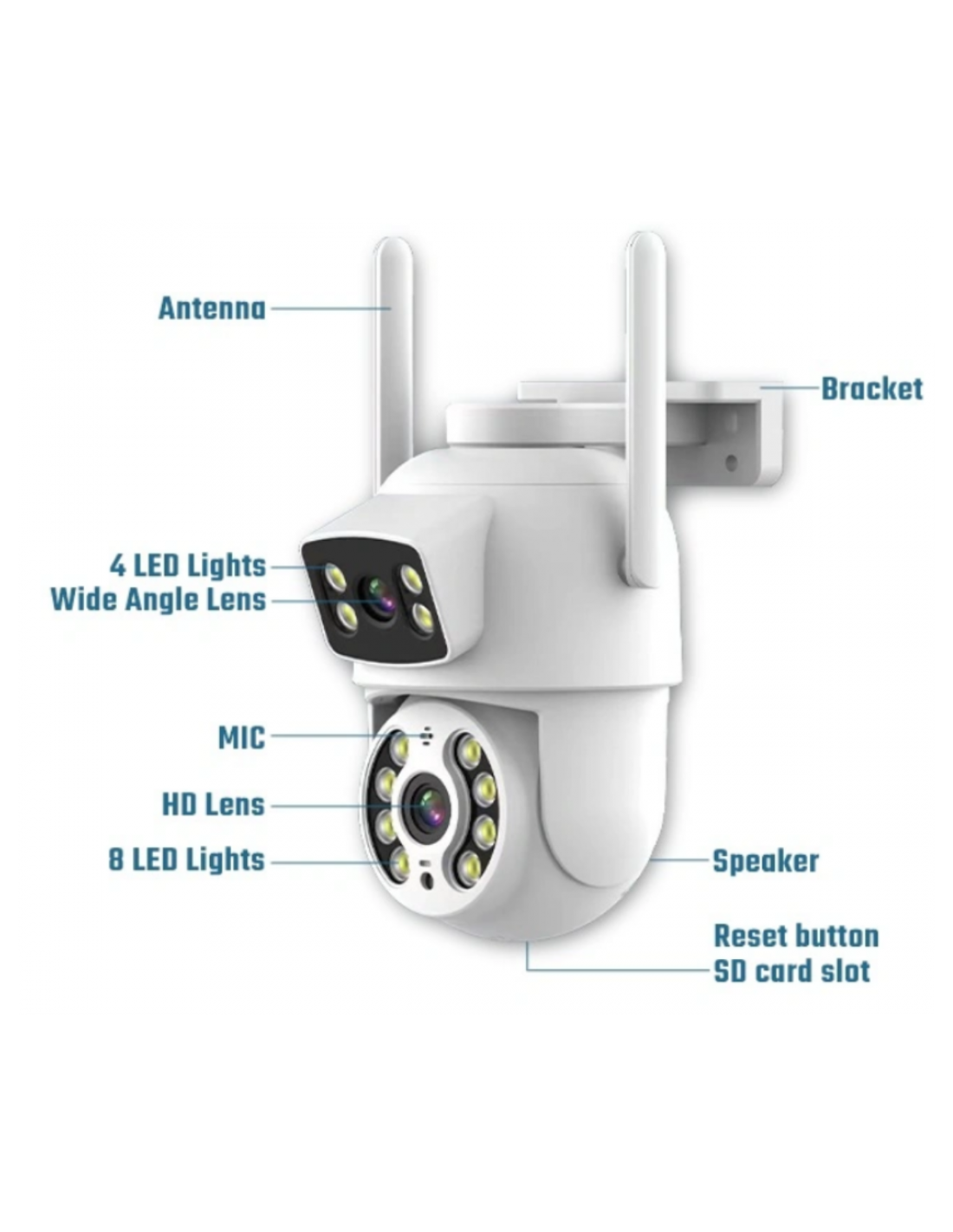 Domo Ip Ai Wifi Doble Exterior 2x 3mpx P2p Ir Slot Sd Audio App Tuya 5v Usb