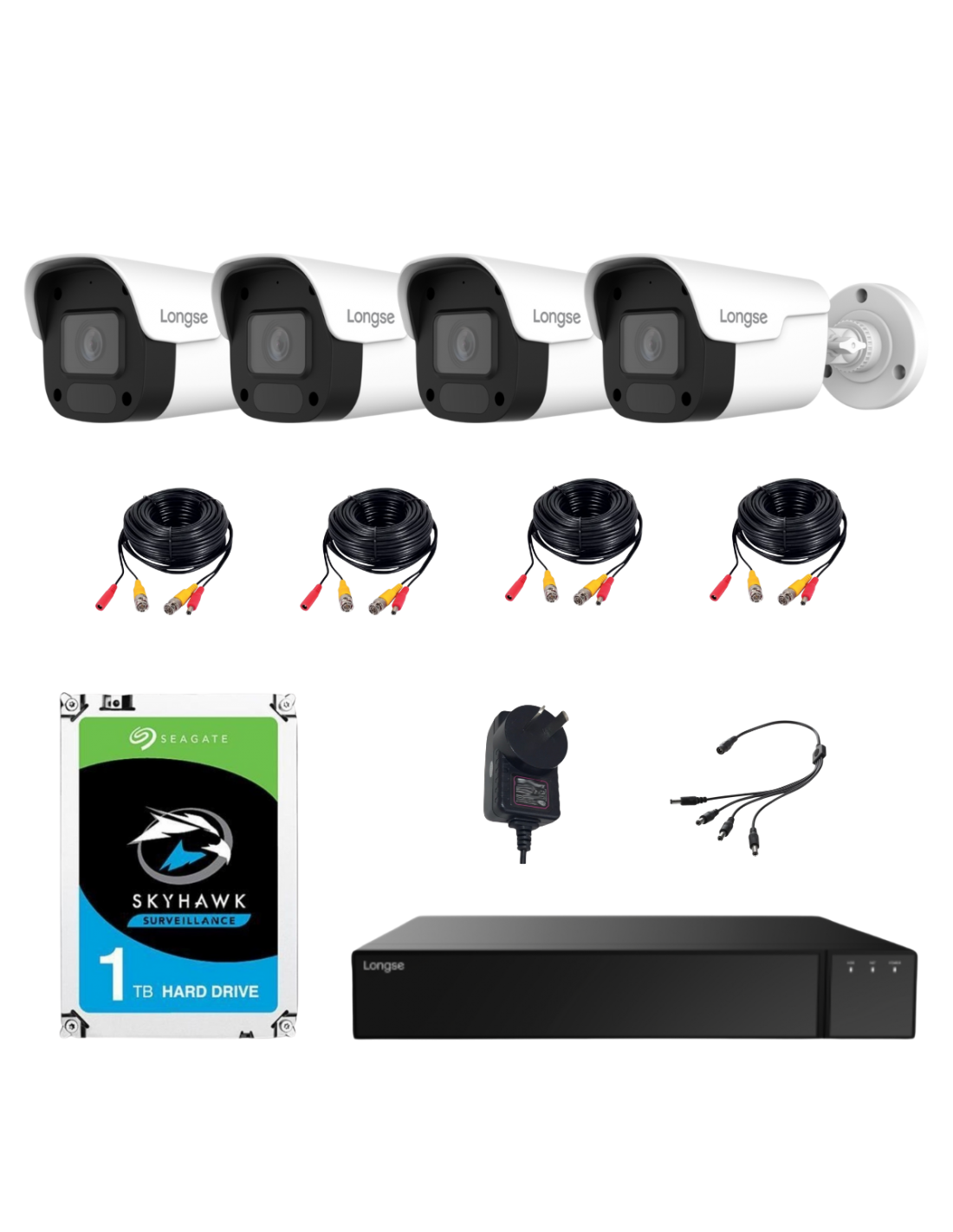 Kit Longse de 4 Camaras 5mpx Int/ext Audio Grabador 4 Canales 5mpx Lite Cables Fuentes Hdd 1tb