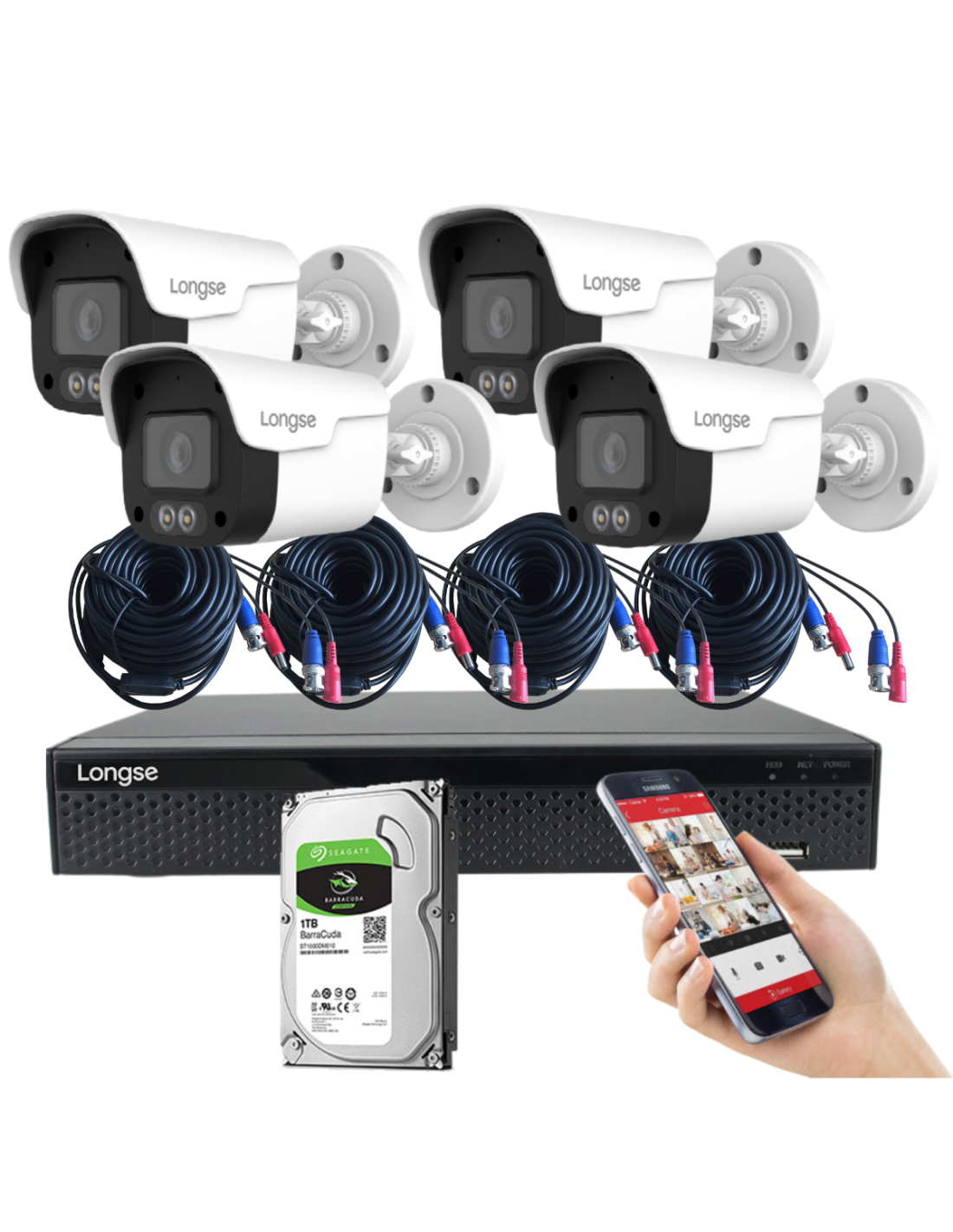 Kit Longse de 4 Camaras 5mpx Exterior Full Color Dvr 4 Ch Det Humana 1tb Fuentes Cables