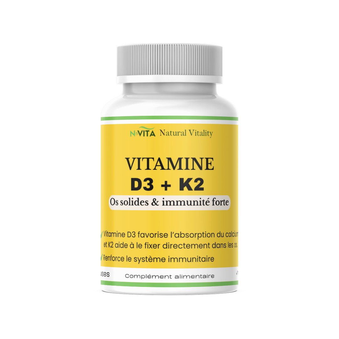Vitamine D3 + K2 - Os solides et immunité forte - 60 gélules