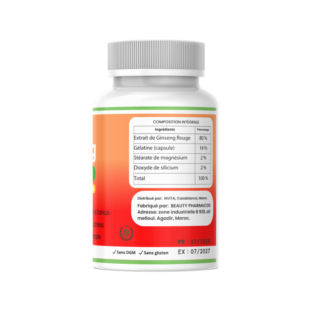 Ginseng Rouge - Soutient la vitalité, l’endurance et le bien-être général - 60 capsules