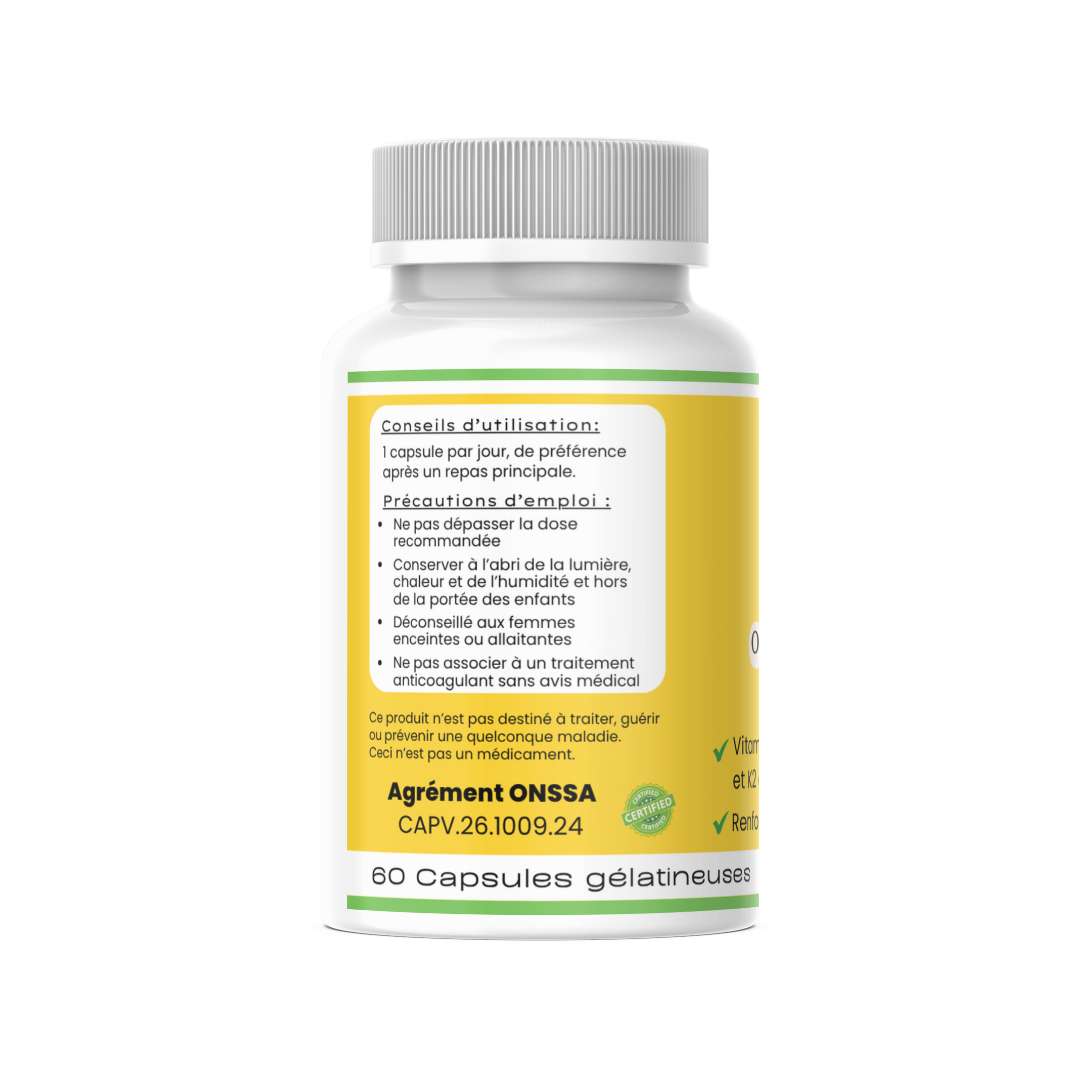Vitamine D3 + K2 - Os solides et immunité forte - 60 gélules