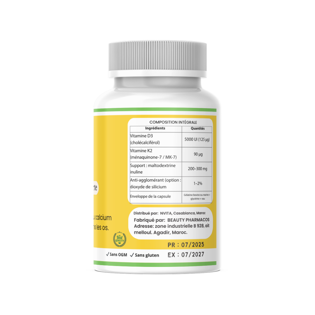 Vitamine D3 + K2 - Os solides et immunité forte - 60 gélules