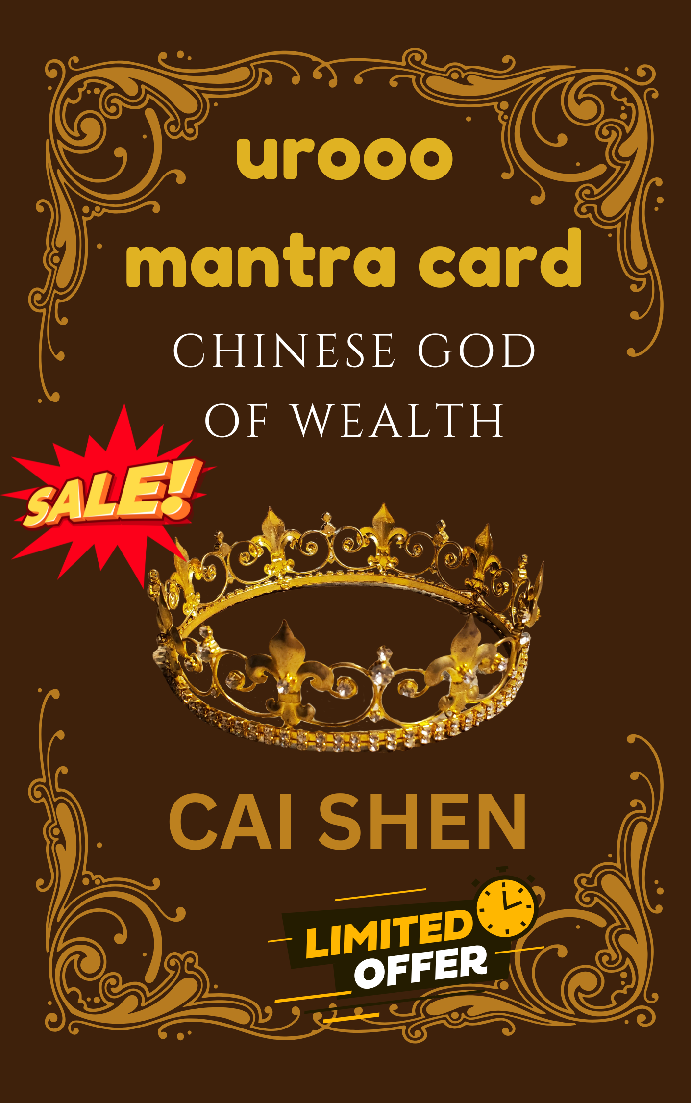Urooo Mantra Card - Chinese God of Wealth - Cai Shen