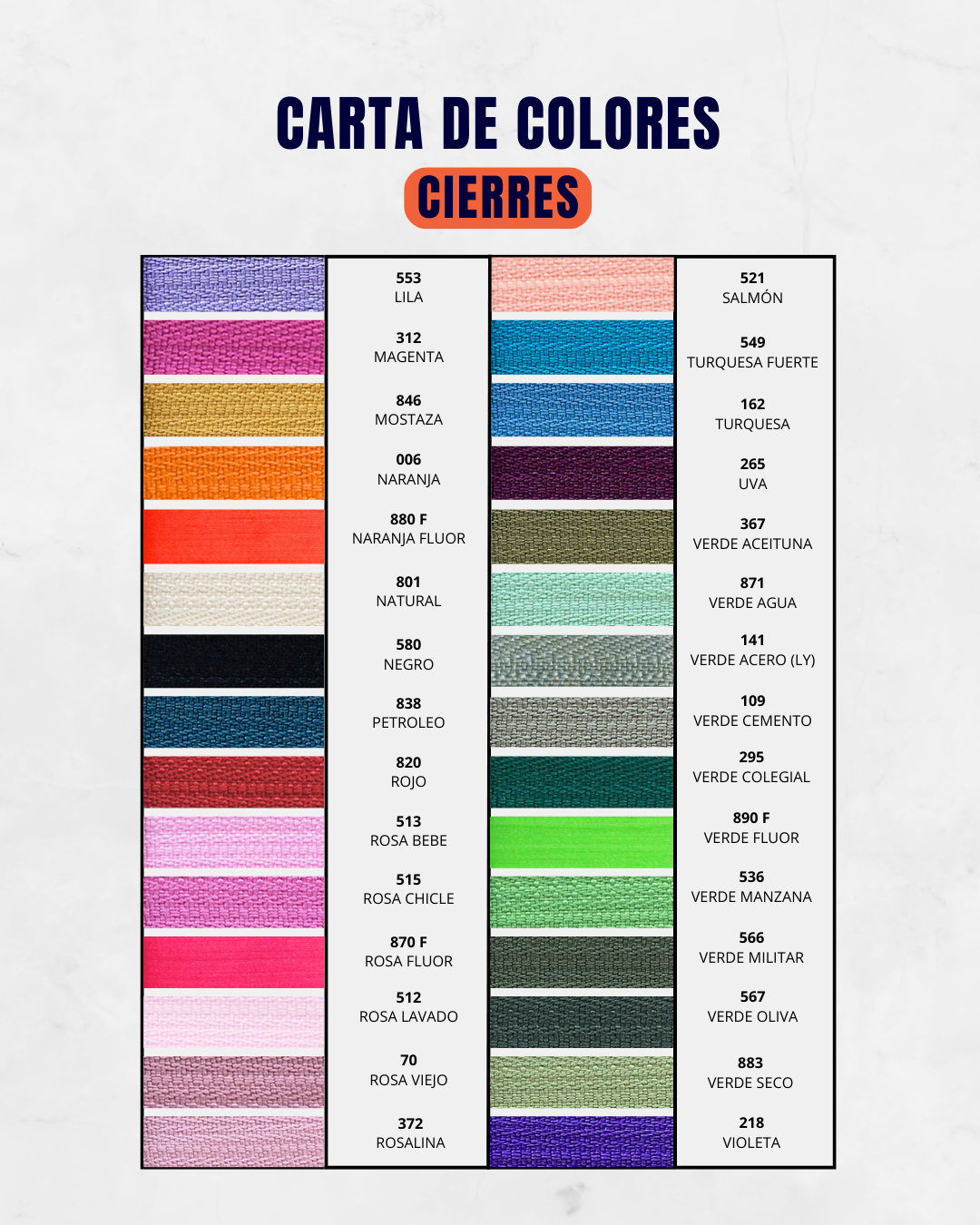 Cierre de Nylon Fijo 3MM