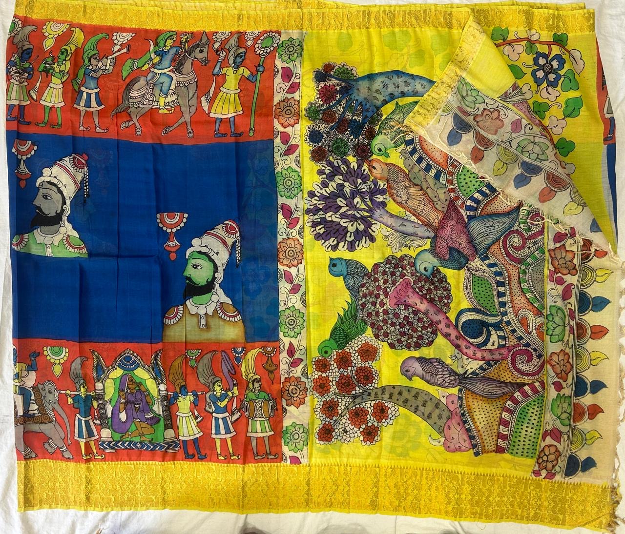 Pen kalamkari chanduri silk saree