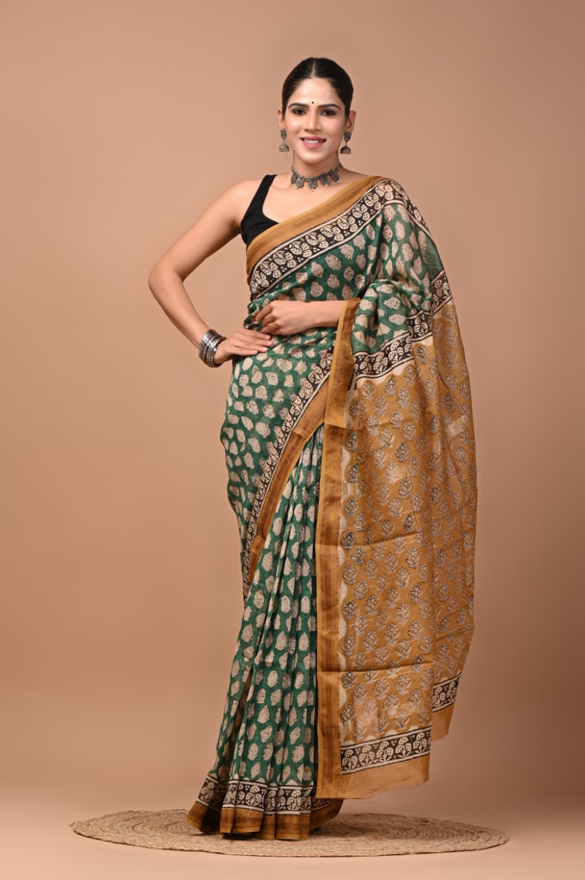 Hand block Maheshwari saree