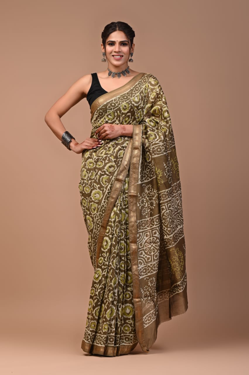 Hand block Maheshwari saree