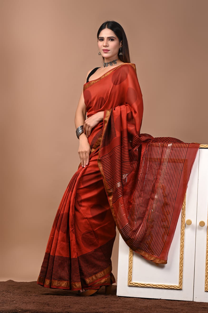 Hand Block Maheshwari Saree