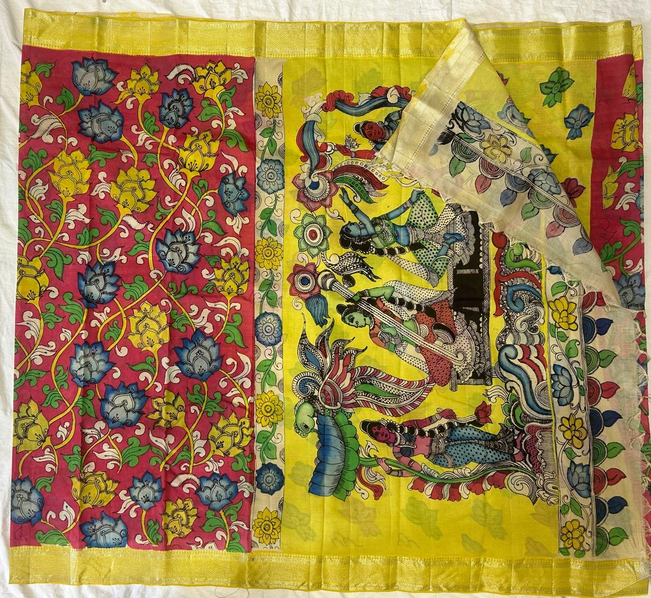 Pen kalamkari chanduri silk saree