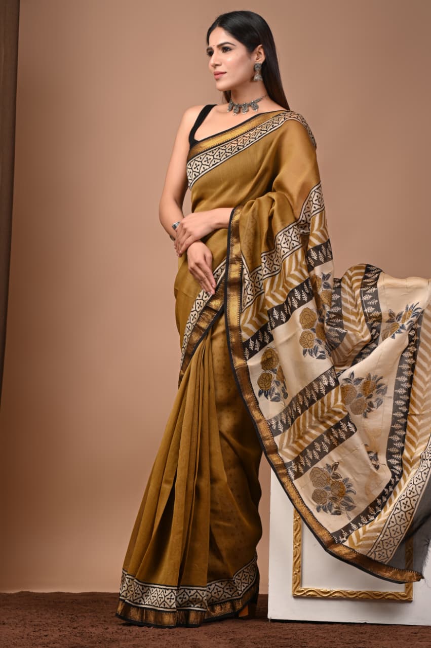 Hand Block Maheshwari Saree