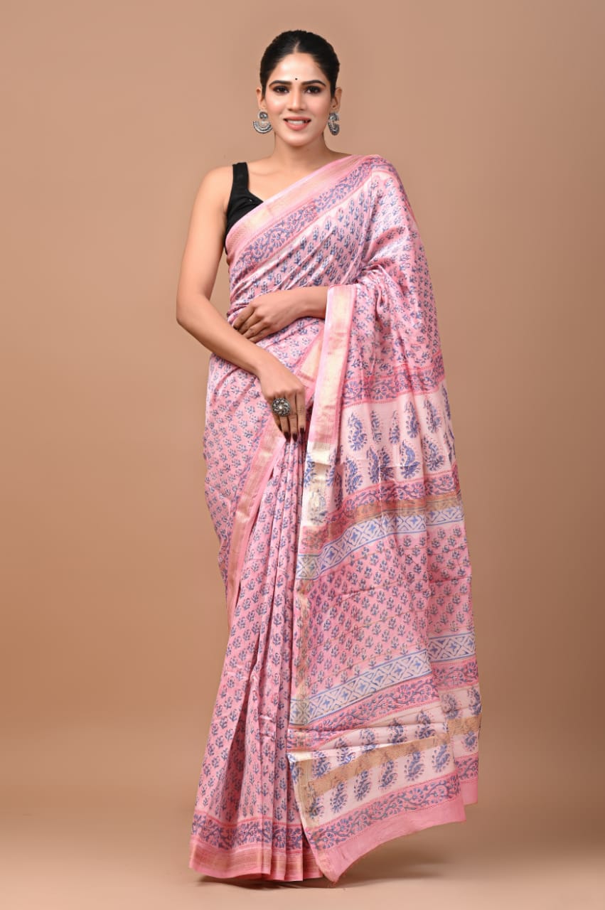 Hand block Maheshwari saree